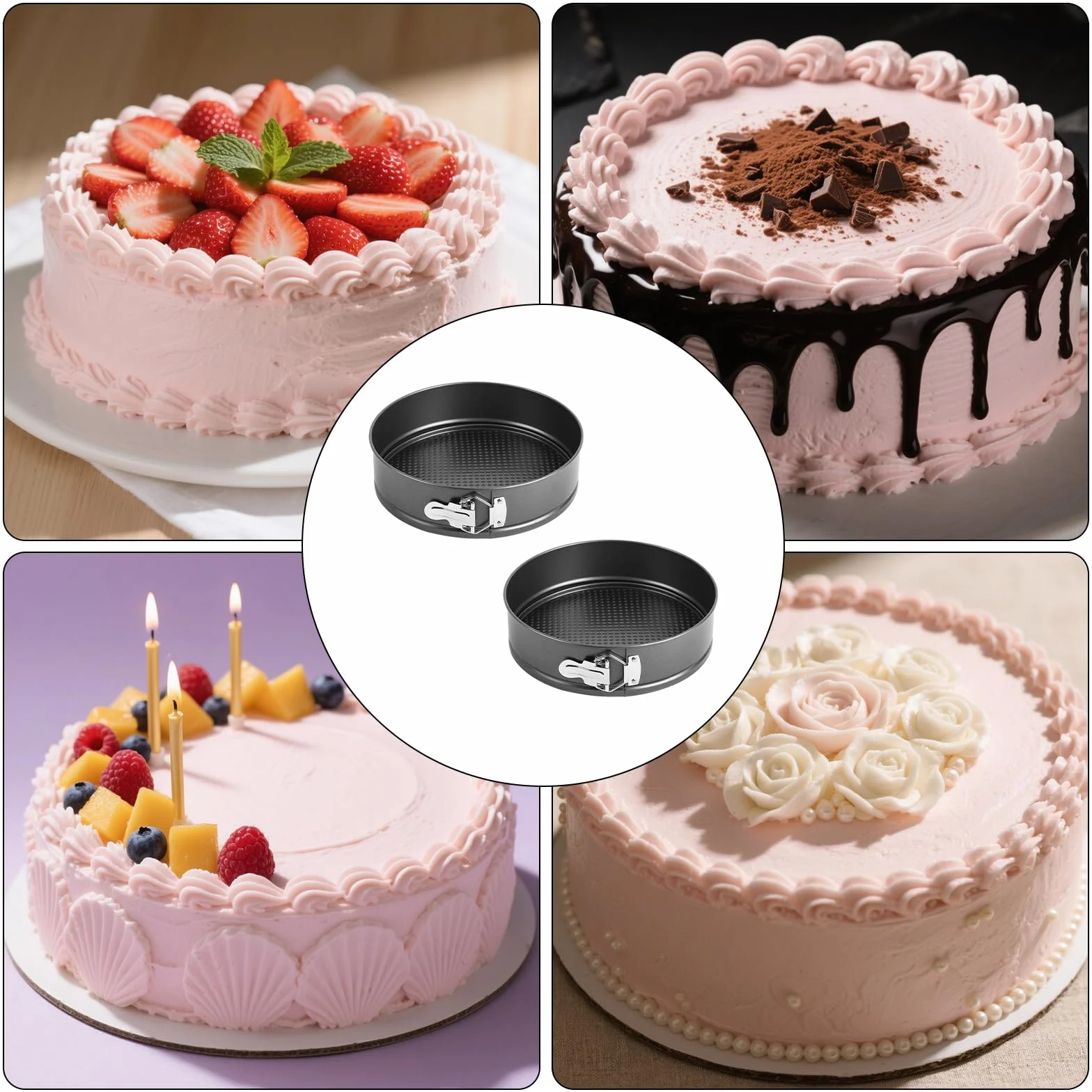 Molde Tarta desmontable 18 cm, 2 unidades Circular Molde Bizcocho Horno con revestimiento antiadherente,