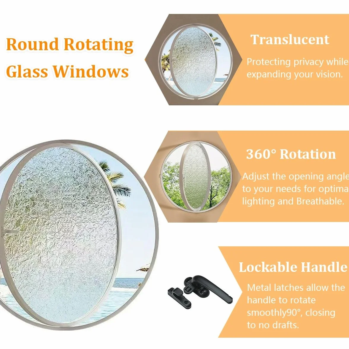 Ventana Abatible Giratoria, Ventana Redonda Giratoria Con Vidrio Templado, Ventanas De Cobertizo De Aleación De Aluminio Giratorias 360 Para Baño, Dormitorio, Sala Estar(Black+transparent,70cm/27.5in)