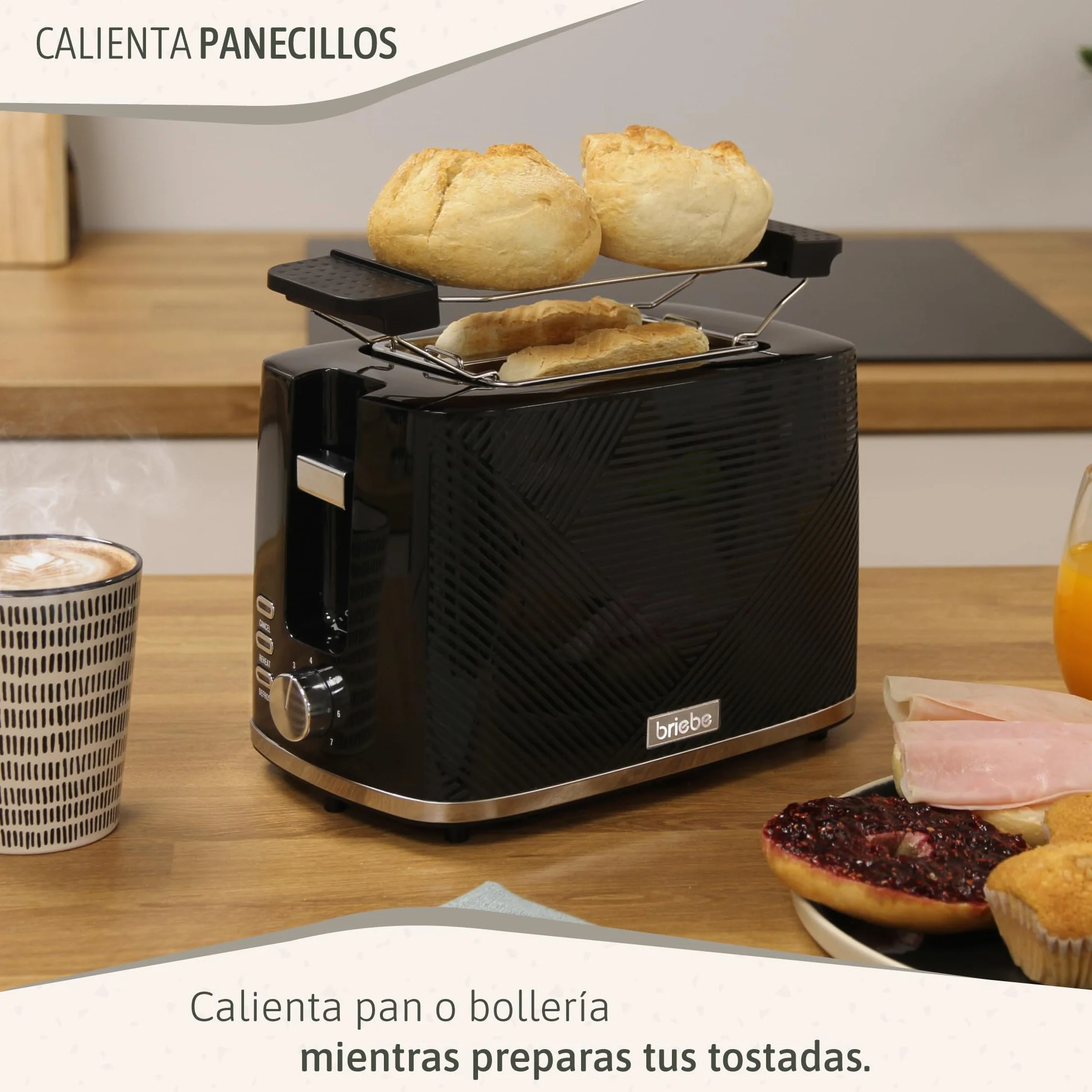 briebe Elegance Set Tostadora Pan 2 Rebanadas, 7 Niveles Tostado + Hervidor Agua Eléctrico 1,7L Inalámbrico, 2200W Libre BPA + Batidora de Mano 600W, 2 Velocidades, Acero Inoxidable, Negro