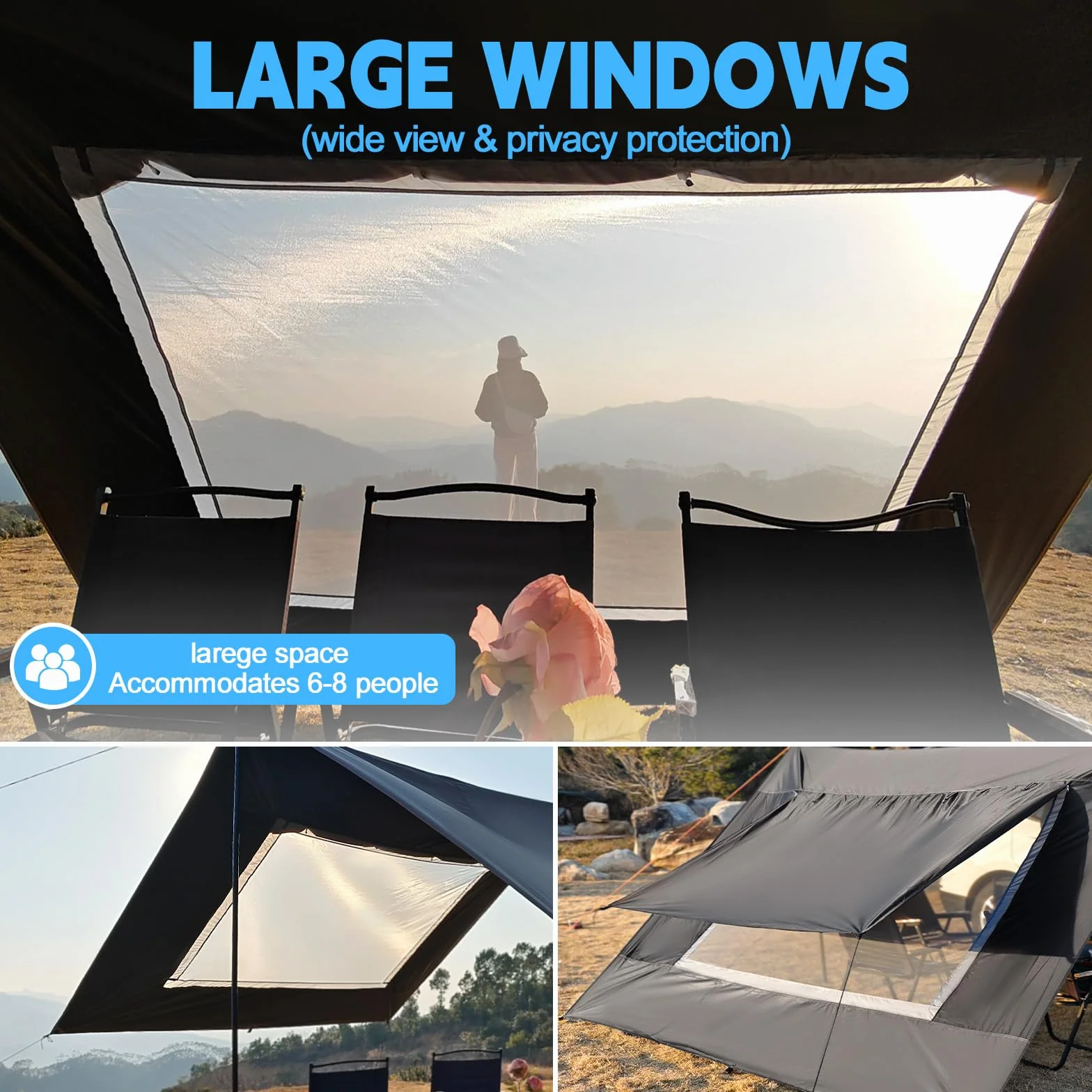 Toldo para caravana 9x16 pies impermeable protector solar refugio lona camping poste negro
