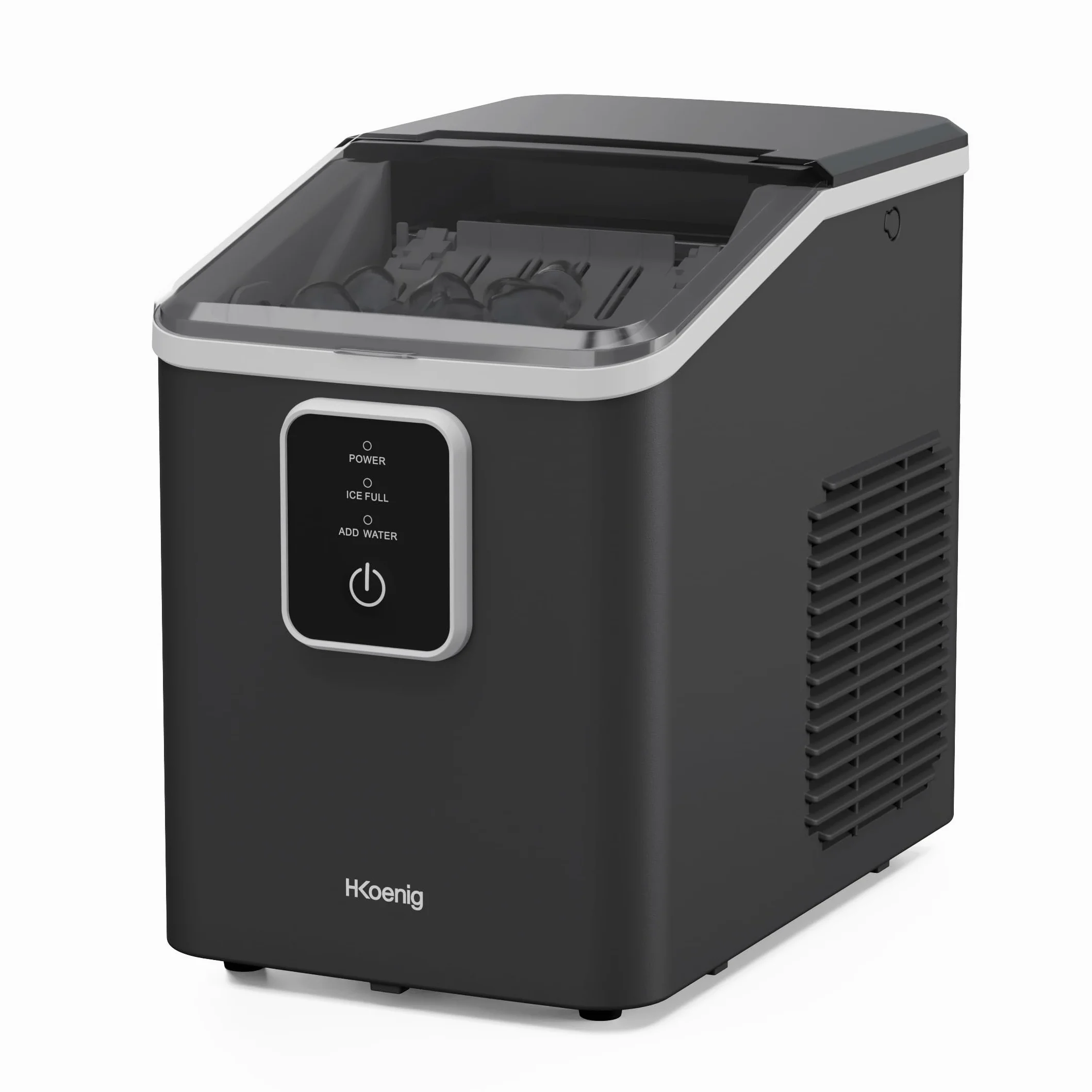 H.Koenig Máquina de hielo KUB12, 12 kg de cubitos de hielo en 24 horas, Compacto, Silencioso 1 L, Cubitos listos en 6-8 minutos, Paleta incluida