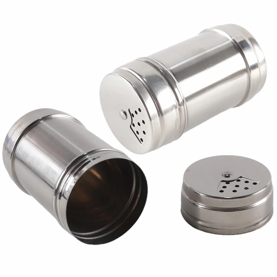 Juego de especias de acero inoxidable, tarro de condimentos con tapa ajustable para sal, pimienta y hierbas, recipientes pequeños y medianos para especias de cocina.