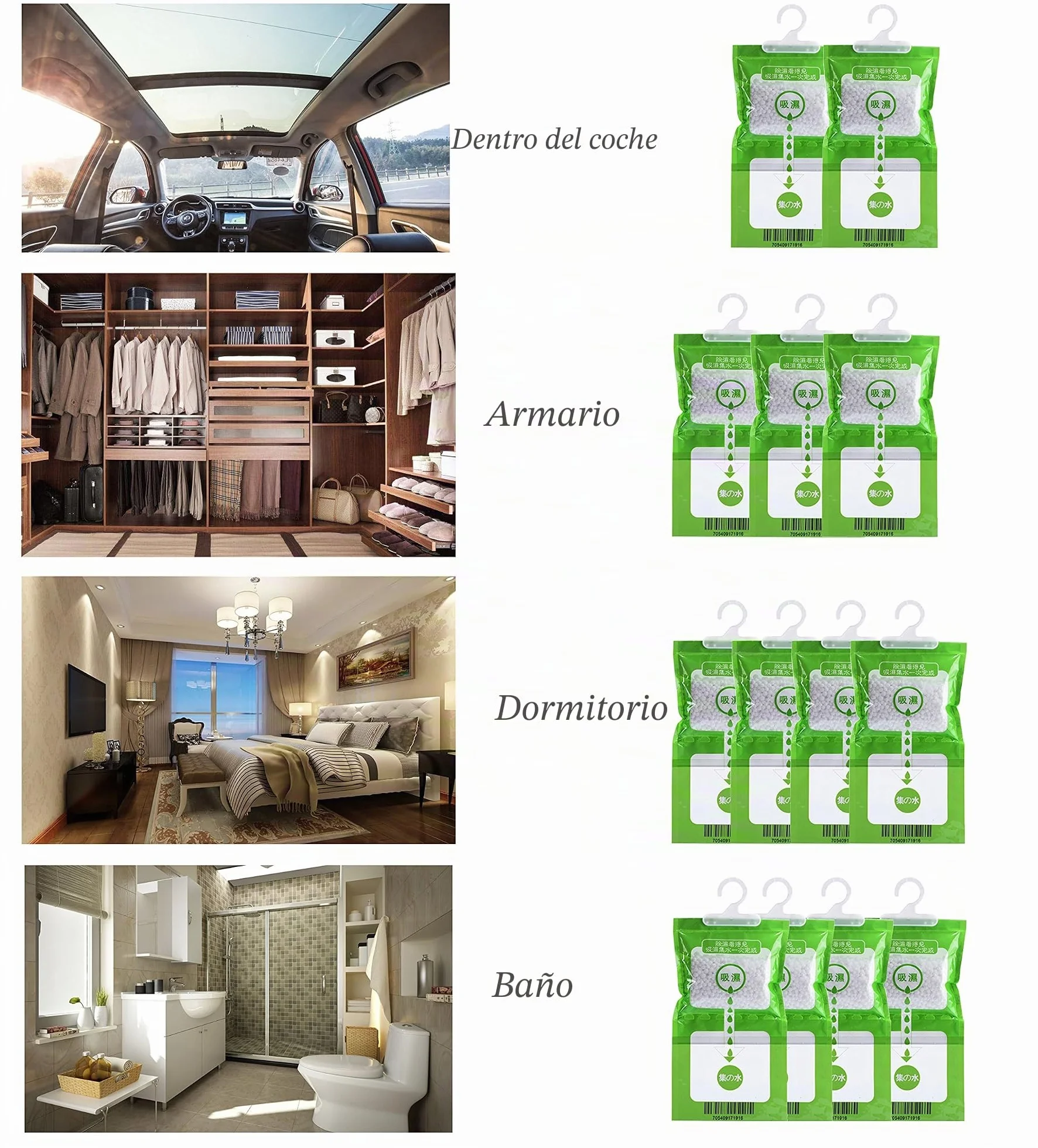 5 Pack Kitchen Bathroom Wardrobe Hanging Hygroscopic Anti-mold Deodorizing Moistureproof Desiccant Bag, Dehumidification Process Could be Witness