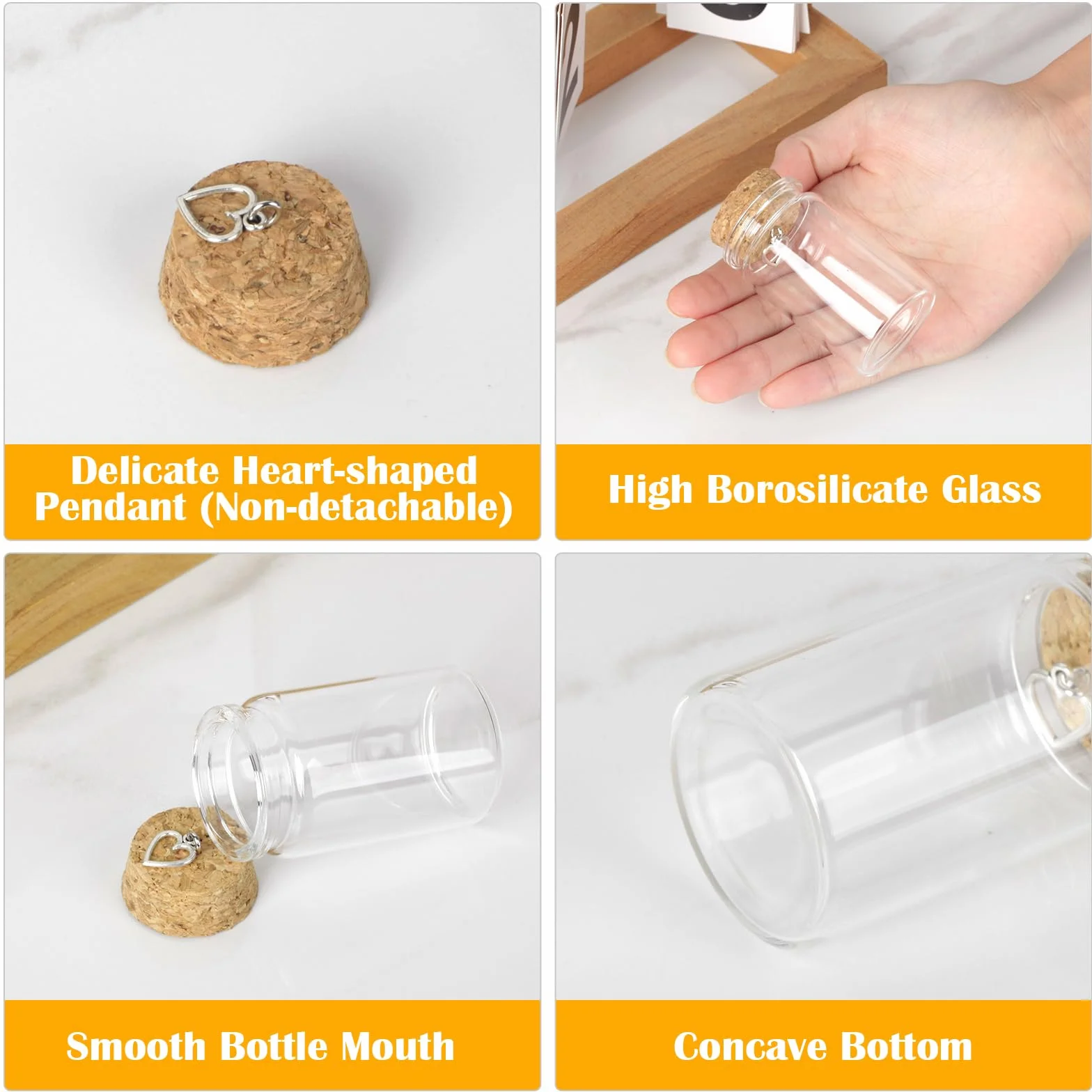 30 Piezas Mini Botellas de Cristal con Tapon Corcho, 36ml Botes Pequeños para Boda de Almendras, Botellitas Frascos de Vidrio con Colgante en Forma de Corazón, Regalitos Invitados Bodas