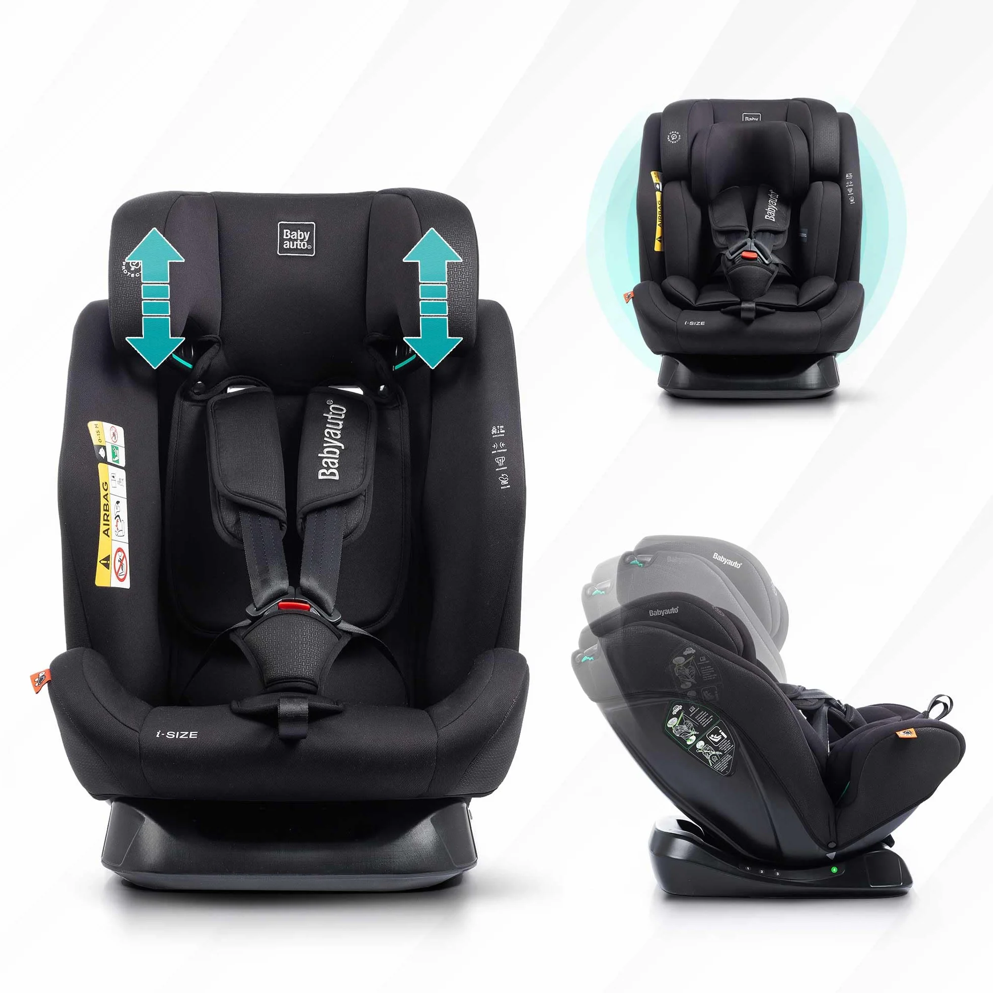 BABYAUTO - Silla de coche sin isofix LOLO 40-150cm – Edad: desde el nacimiento hasta los 12 años –I-size – Acontramarcha hasta los 105 cm, 4 años aprox - Sin Isofix (BLACK EMBOSSED)