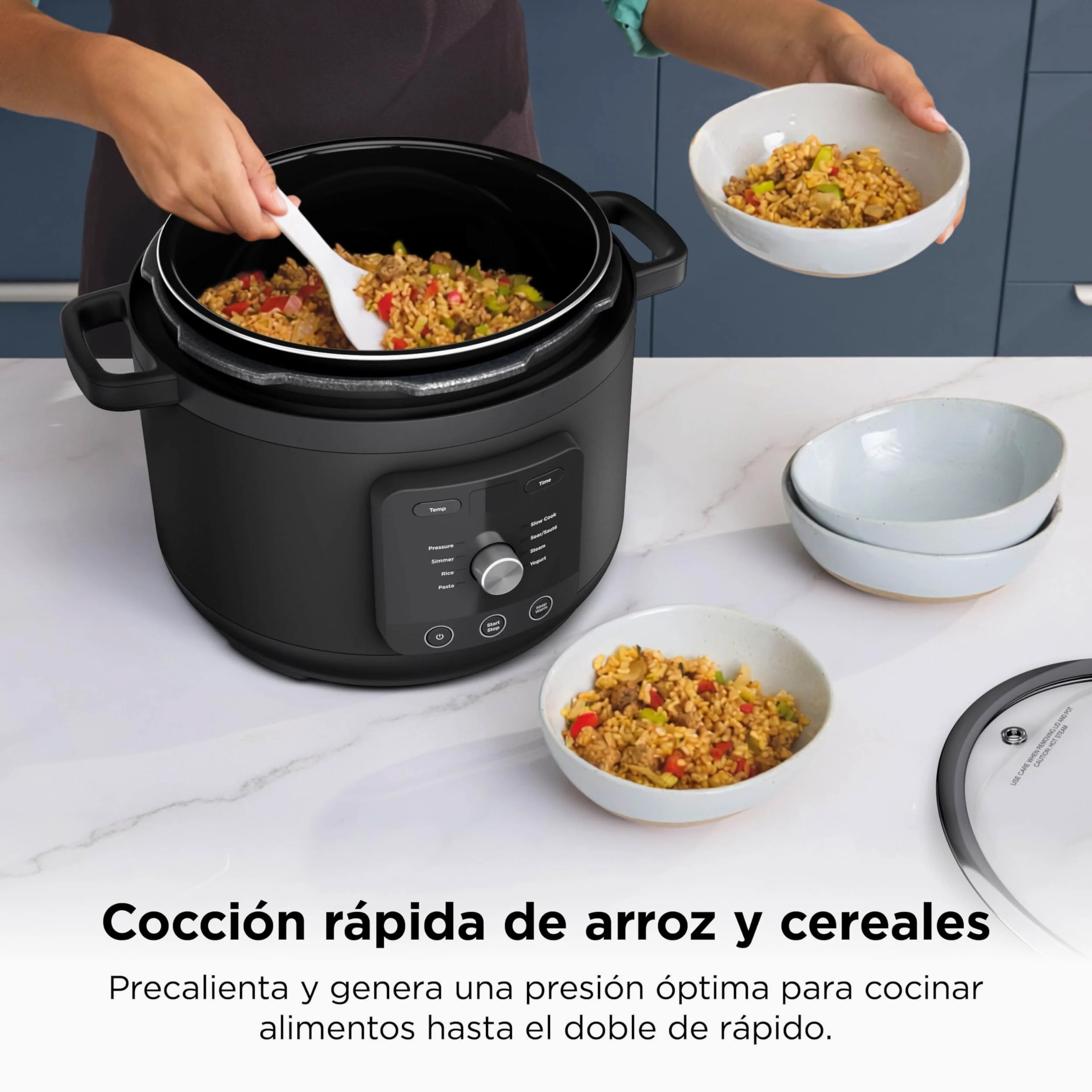 Ninja HyperHeat, Olla a Presión 9 en 1, 6L, Negro, PC201EU | Olla de Cocción Lenta y Arrocera, Incluye Rejilla para Vapor y Recipiente de Cocción Extraíble Apto para Lavavajillas