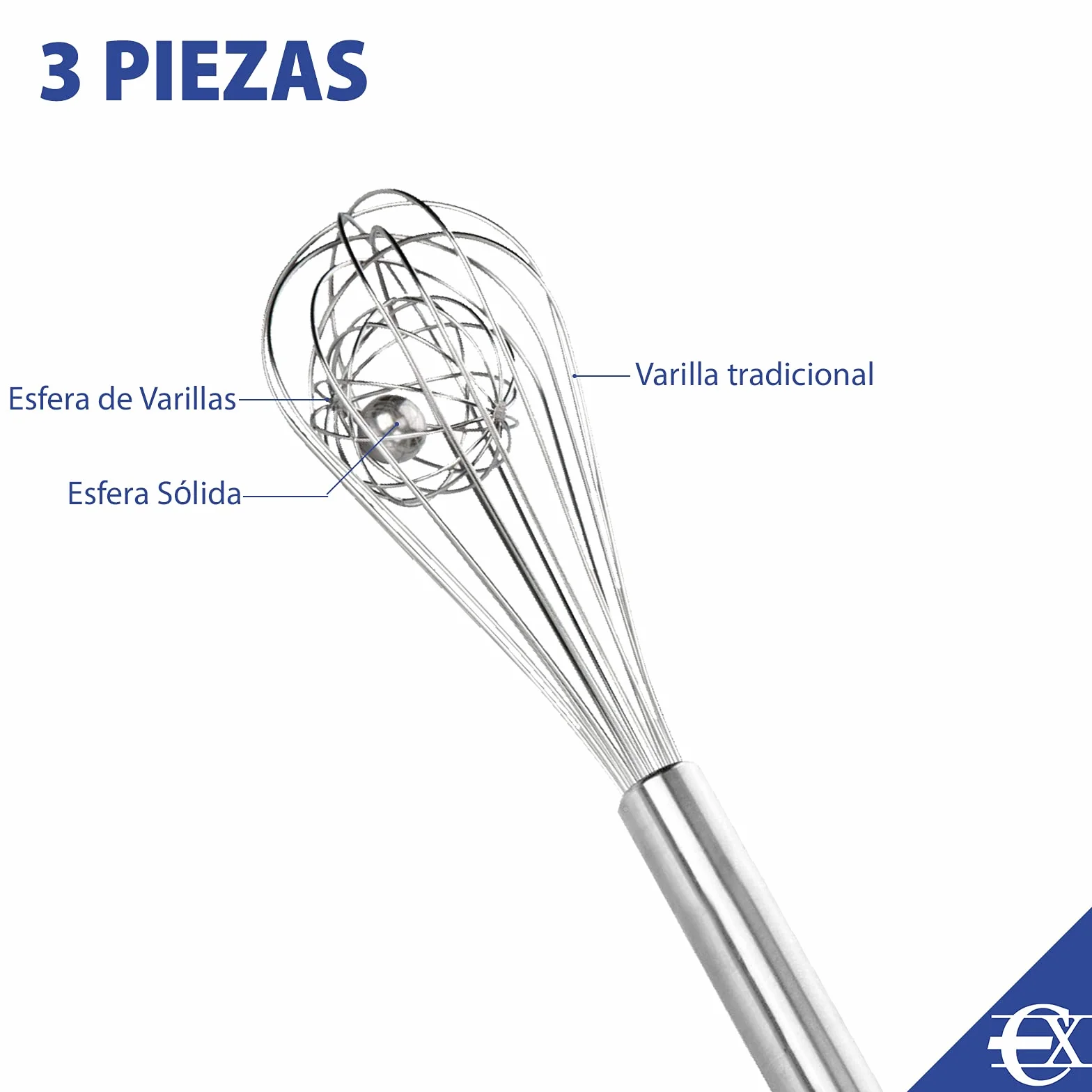 EUROXANTY Varillas de Cocina | Varilla para batir | Batidor Acero Inoxidable | Batidor de Alambre | Bizcochos y Pasteles (26 cm)