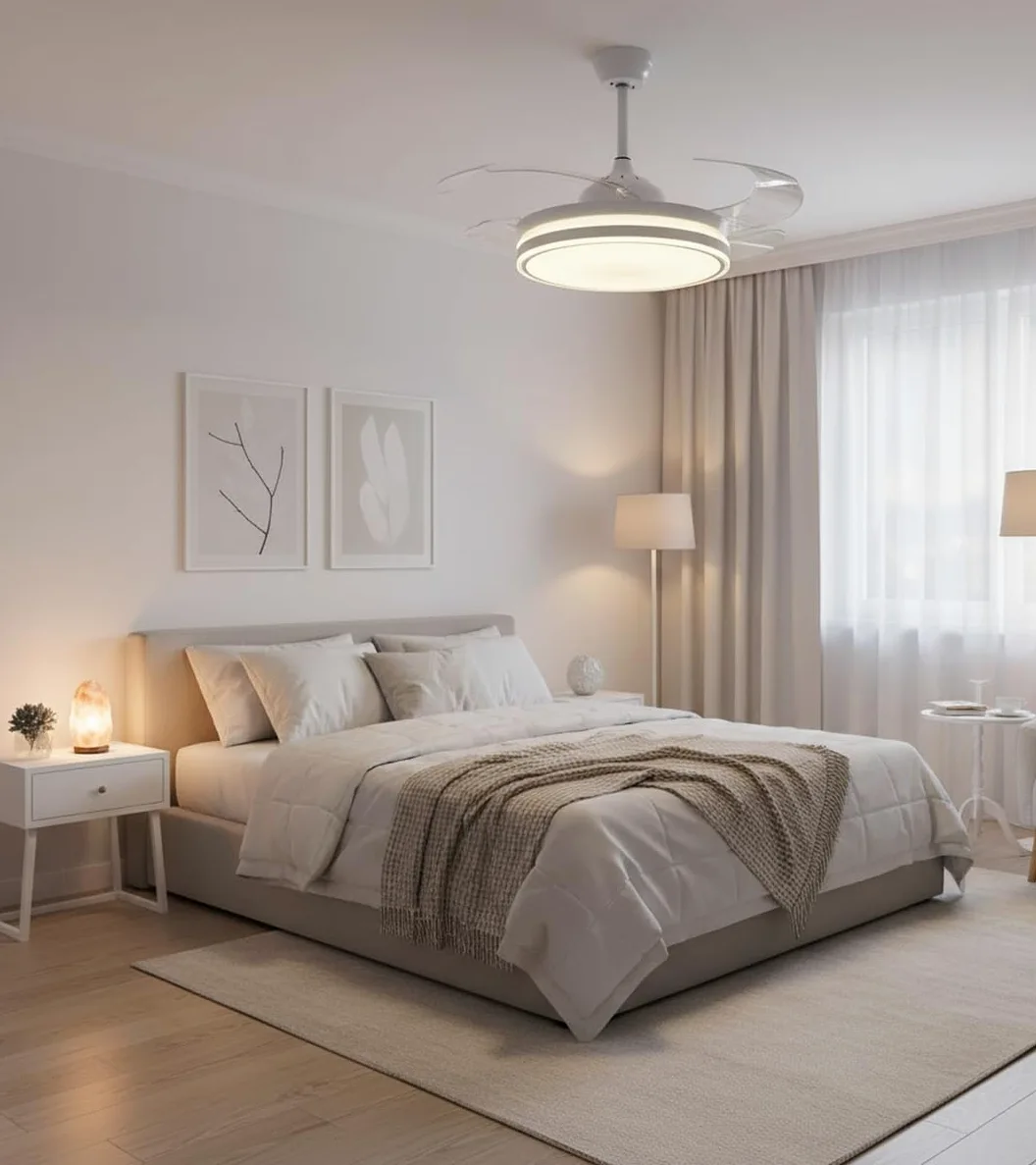 BEL AIR HOME - Ventilador de Techo ASGARD - Motor DC Silencioso - Aspas Desplegables 108CM - Luz LED 36W 3 Temperaturas - Mando a Distancia - Modo Invierno - Blanco (XL BLANCO)