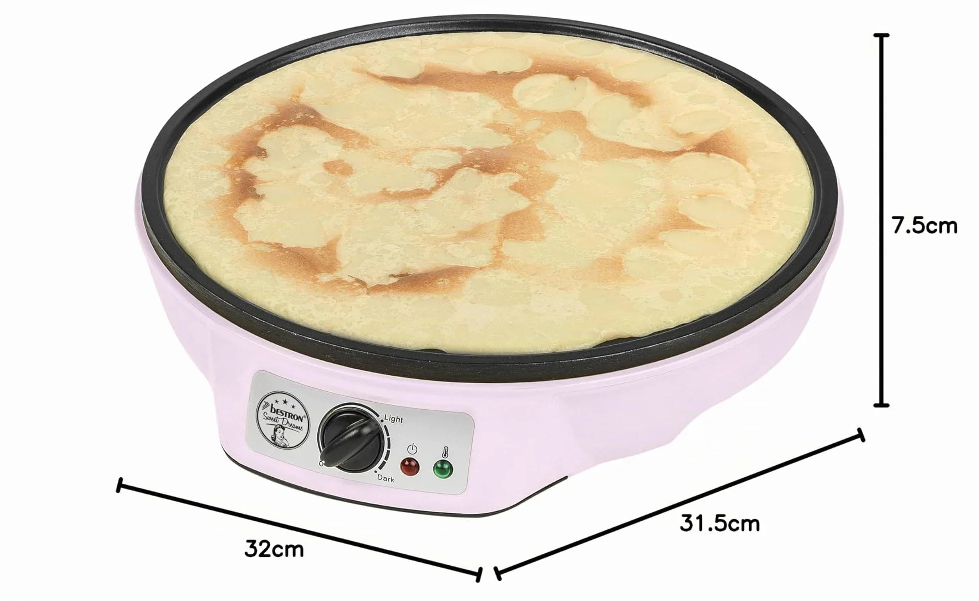 Bestron Crepera de diseño retro, Crepera electrica para crepes de Ø 30 cm, incl. esparcidor de masa y volteador de crepes, con revestimiento antiadherente, 1000 vatios, color: rosa