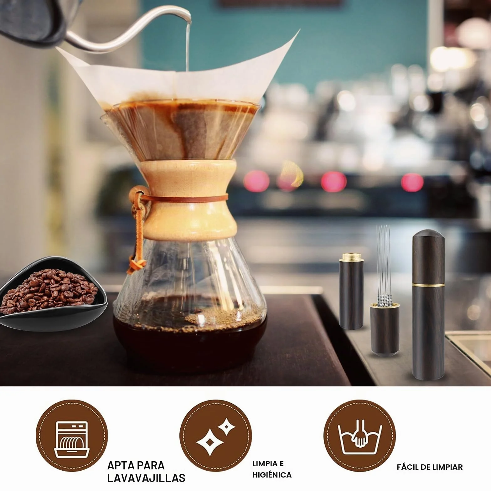 Juego de 3 vasos dosificadores de granos de café, color negro, juego de herramientas, incluye herramienta Wdt de madera, taza de café y botella de spray RDT para café, té y regalos