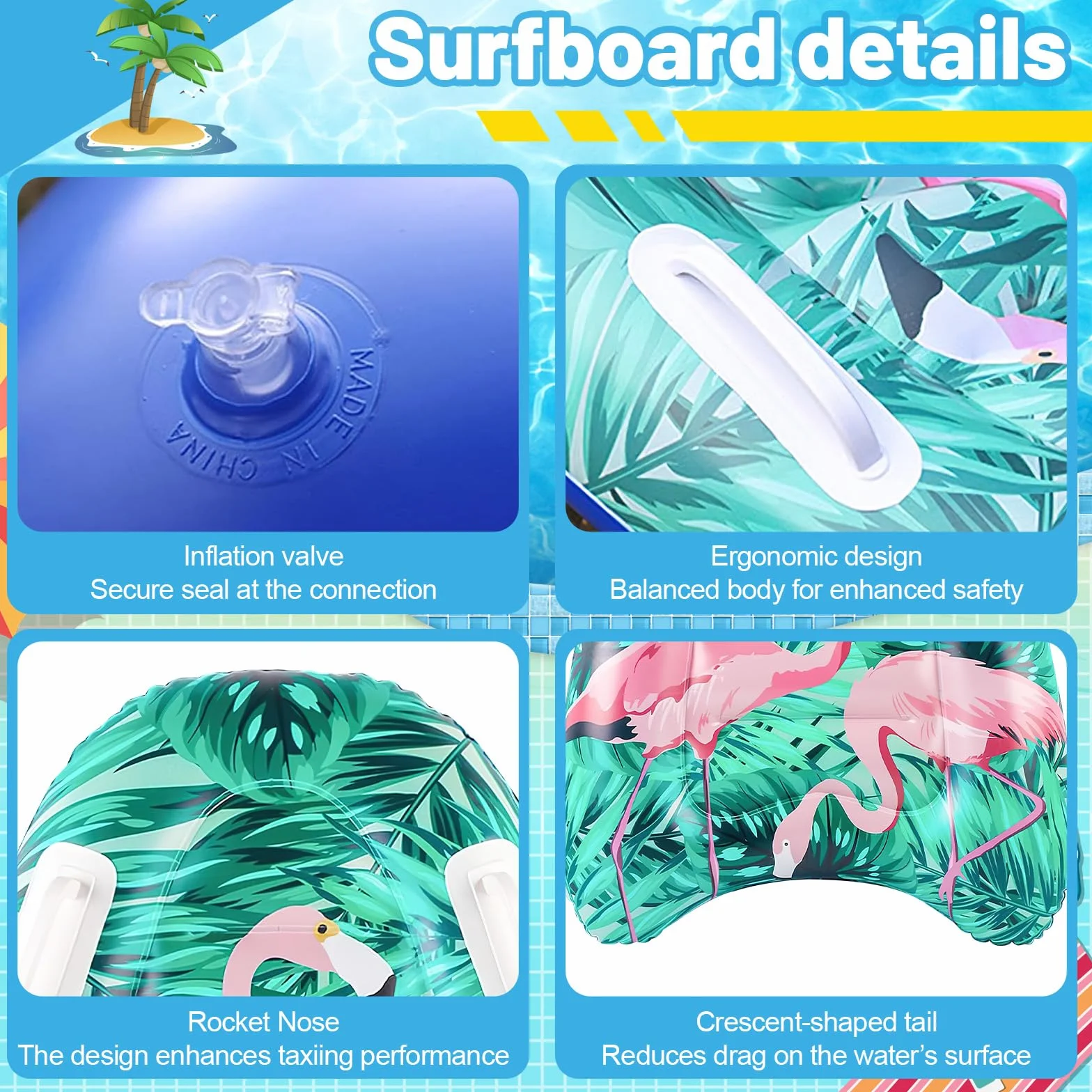 Niños Bodyboard Inflable con Asas 70x50cm Tabla de Surf Hinchable Flotante para Piscinas