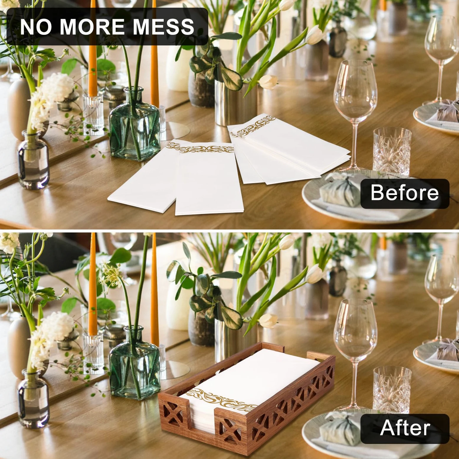 Servilletero de madera de acacia para baño, toallero de madera para invitados, mesa de comedor, cocina, cóctel, decoración, casa de campo rústica, bar, fiesta, papel, toalleros desechables modernos