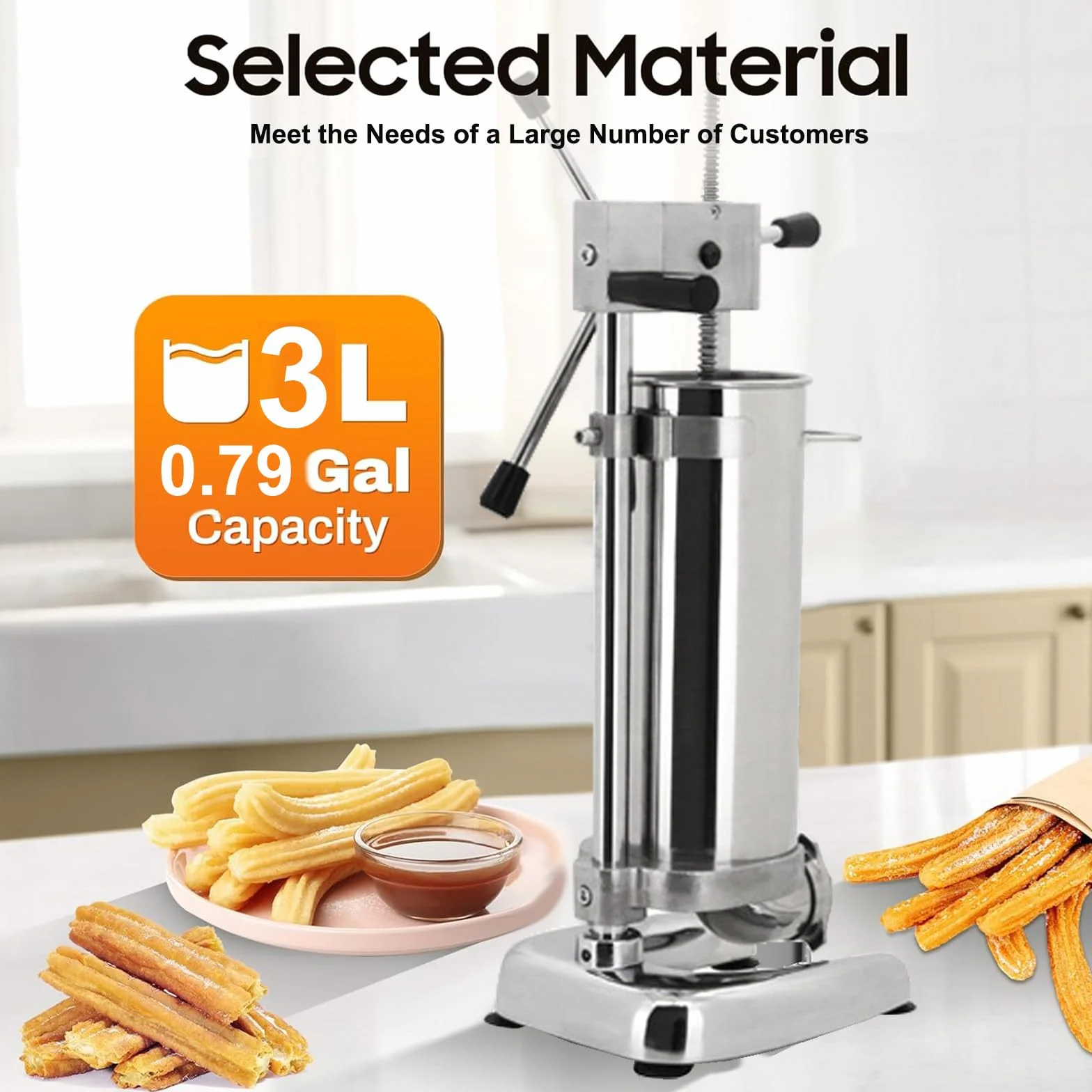 Máquina para Hacer Churros Manual, Máquina para Hacer Rellenos de Churros, Máquina para Hacer Churros de Rosquillas Españolas Manual Comercial de 3L, 5 Tipos de Moldes