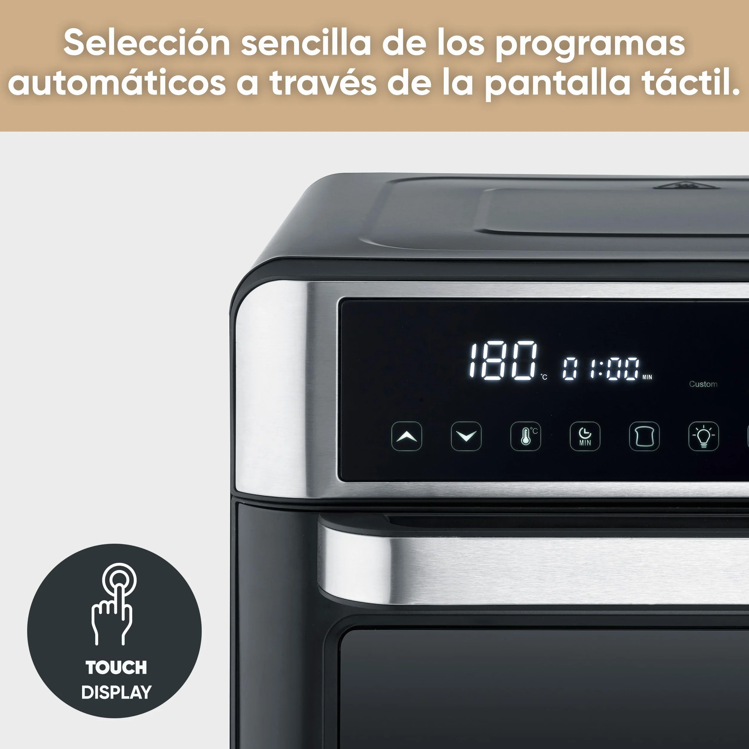 Severin Horno de sobremesa 2-en-1 tostador y freidora sin aceite, 25 L, con pantalla LED, temporizador y 12 programas automáticos; 40-220 °C, 2200 W, negro y plateado, TO 9579
