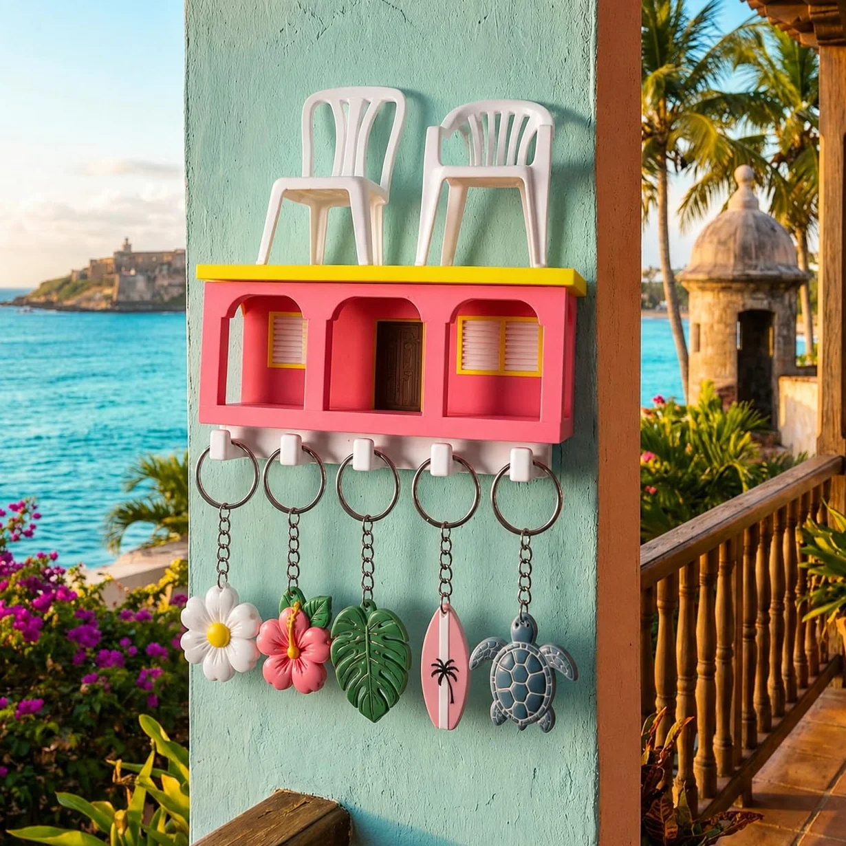 Genérico Cuelgallaves la casita para recibidor. Portallaves bunny casa tradicional puerto rico con sillas plástico. Perchero para llaves para el recibidor