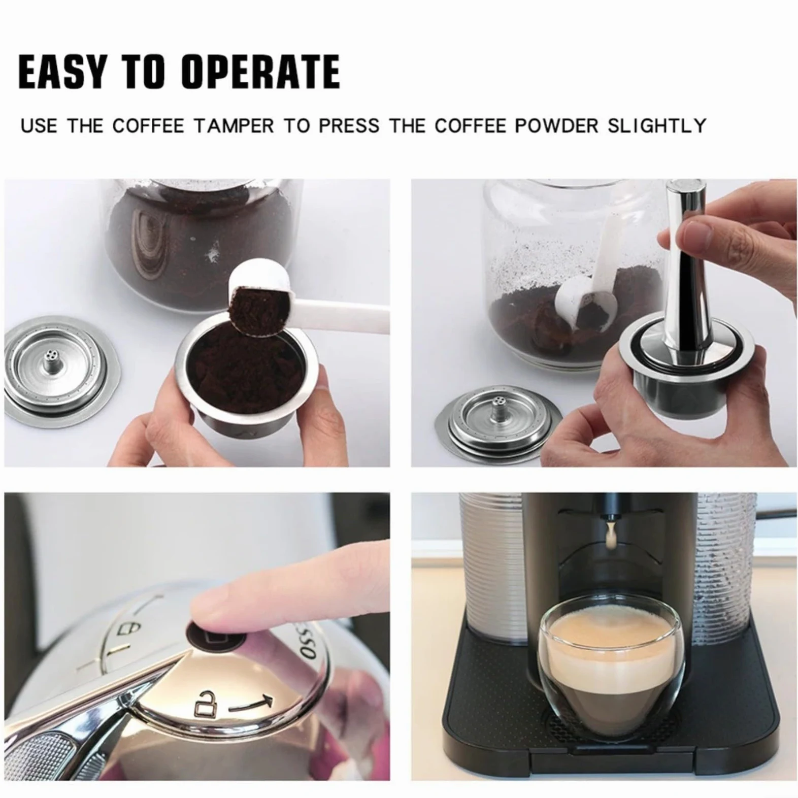 Juego de cápsulas de café reutilizables de acero inoxidable con cepillo de limpieza y cuchara, filtro de cápsulas recargable, uso doméstico sostenible (2 cápsulas + cuchara y cepillo)