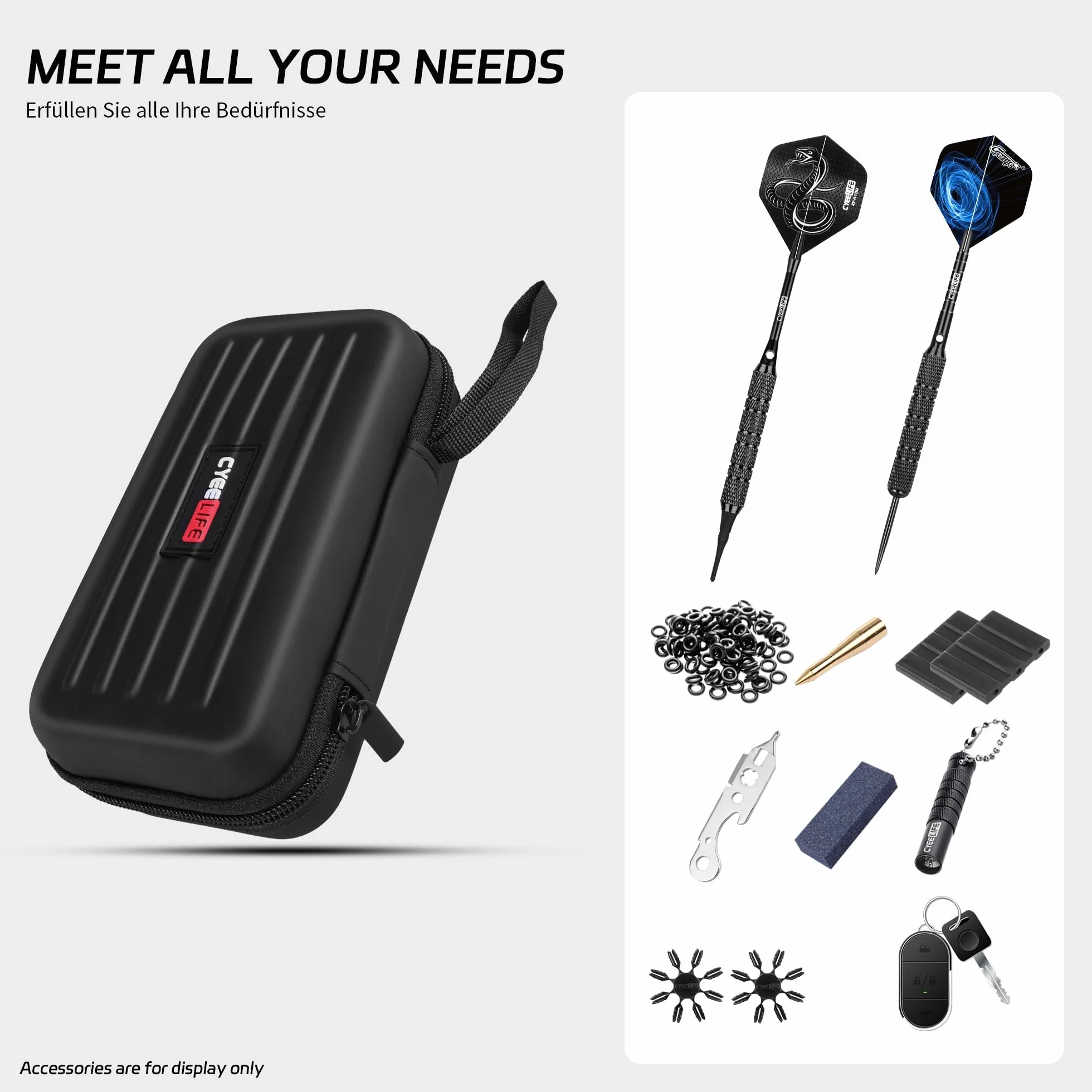 CyeeLife Bolsa para Dardos - Protección para Dardos de Acero o Blandos, Múltiples Bolsillos para Plumas y Accesorios, Negro, Bolsa Deportiva