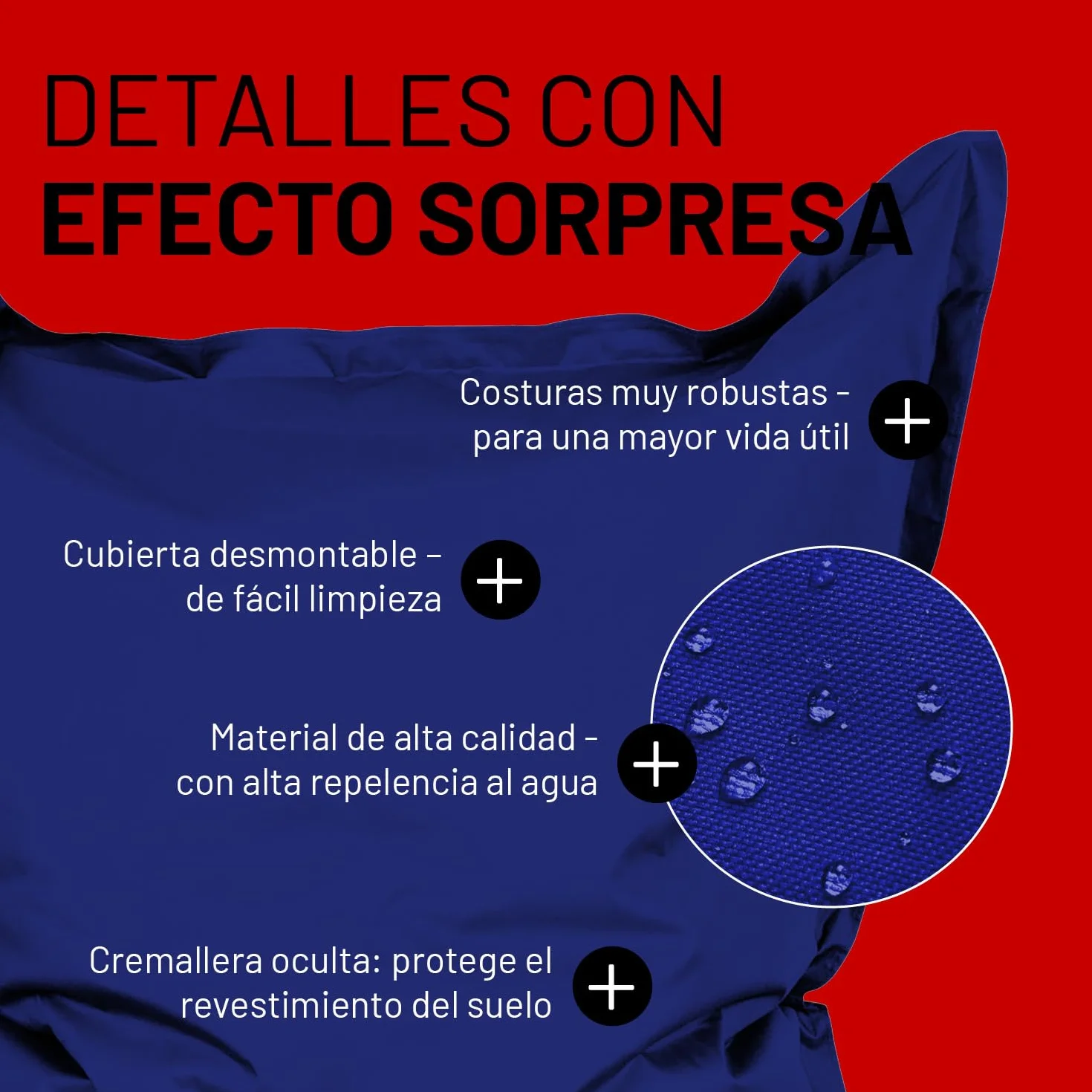 Lumaland - Puf gigante XXL, lavable, 140 x 180 cm, cojín, bolsa recargable, 380 l bolas EPS [azul oscuro]