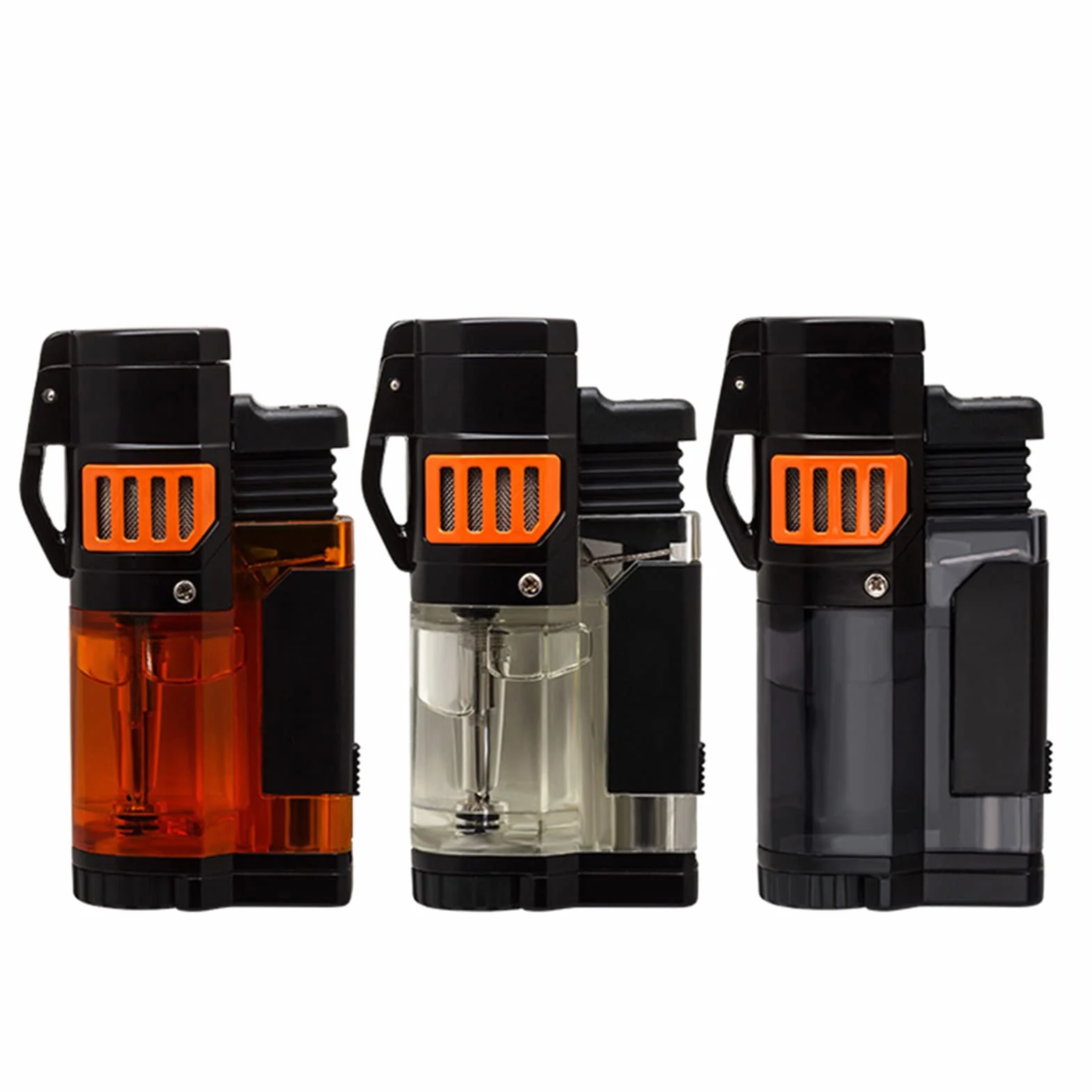 Encendedor de Cigarros de Bolsillo Triple Jet Blue Flame Antorcha Encendedores a Prueba de Viento Butano Recargable Gas Herramientas para Fumar con Perforadora de Metal,Orange