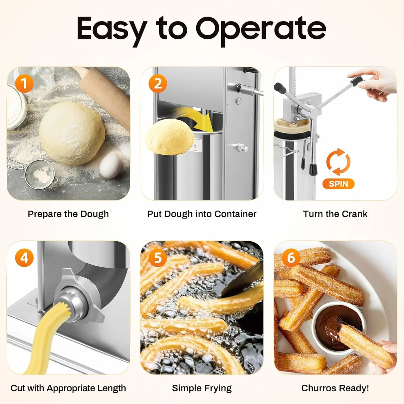 Máquina para Hacer Churros Manual, Máquina para Hacer Rellenos de Churros, Máquina para Hacer Churros de Rosquillas Españolas Manual Comercial de 3L, 5 Tipos de Moldes