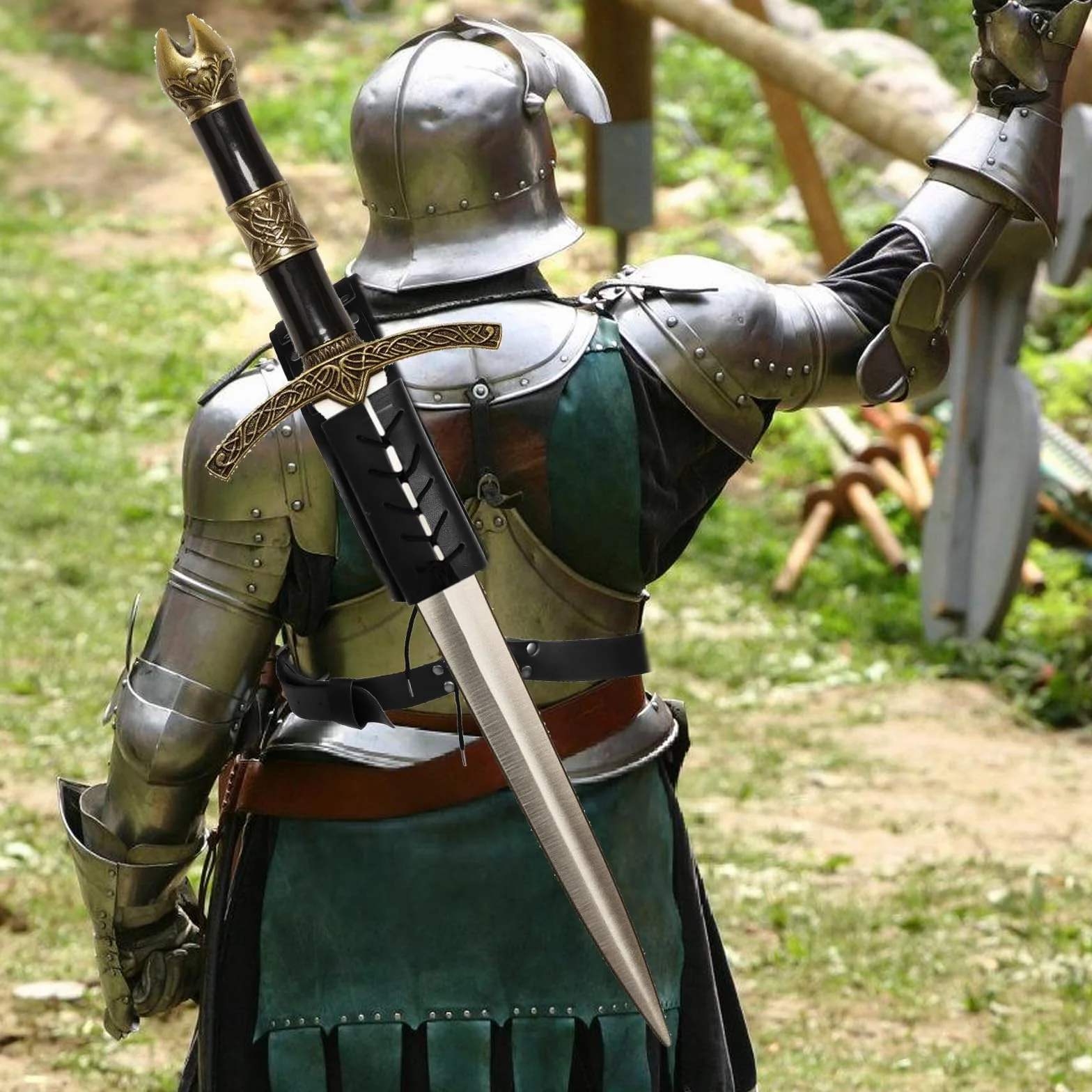 Espada retro medieval soporte de katana correa PU para cosplay samurái negro