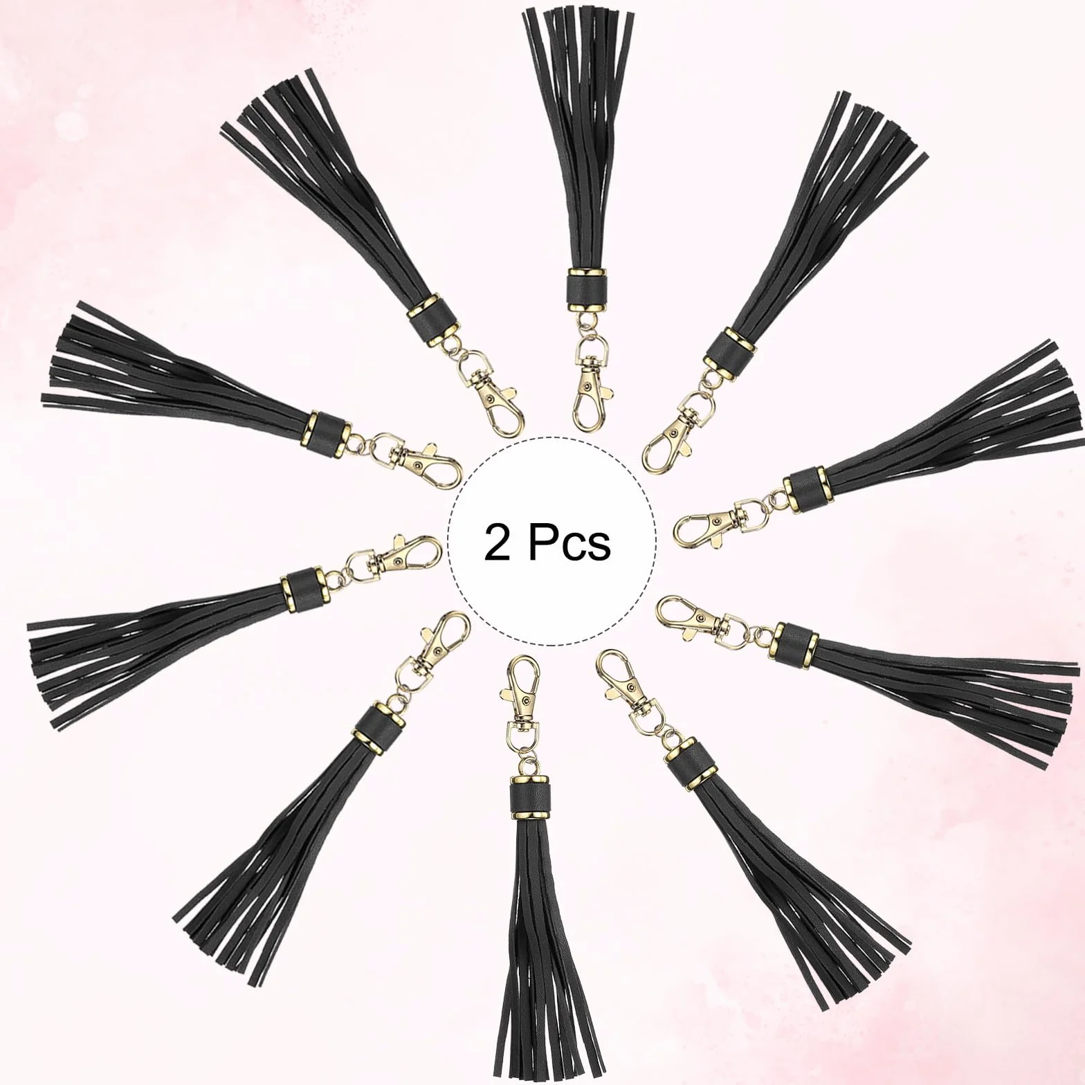 QUARKZMAN 2 Piezas De Borlas De Cuero PU, Llavero De Borla Encanto De 6 Pulgadas con Giratorio De Langosta para Fabricación De Joyería, Bolso Manual, Manualidades DIY, (Negro)