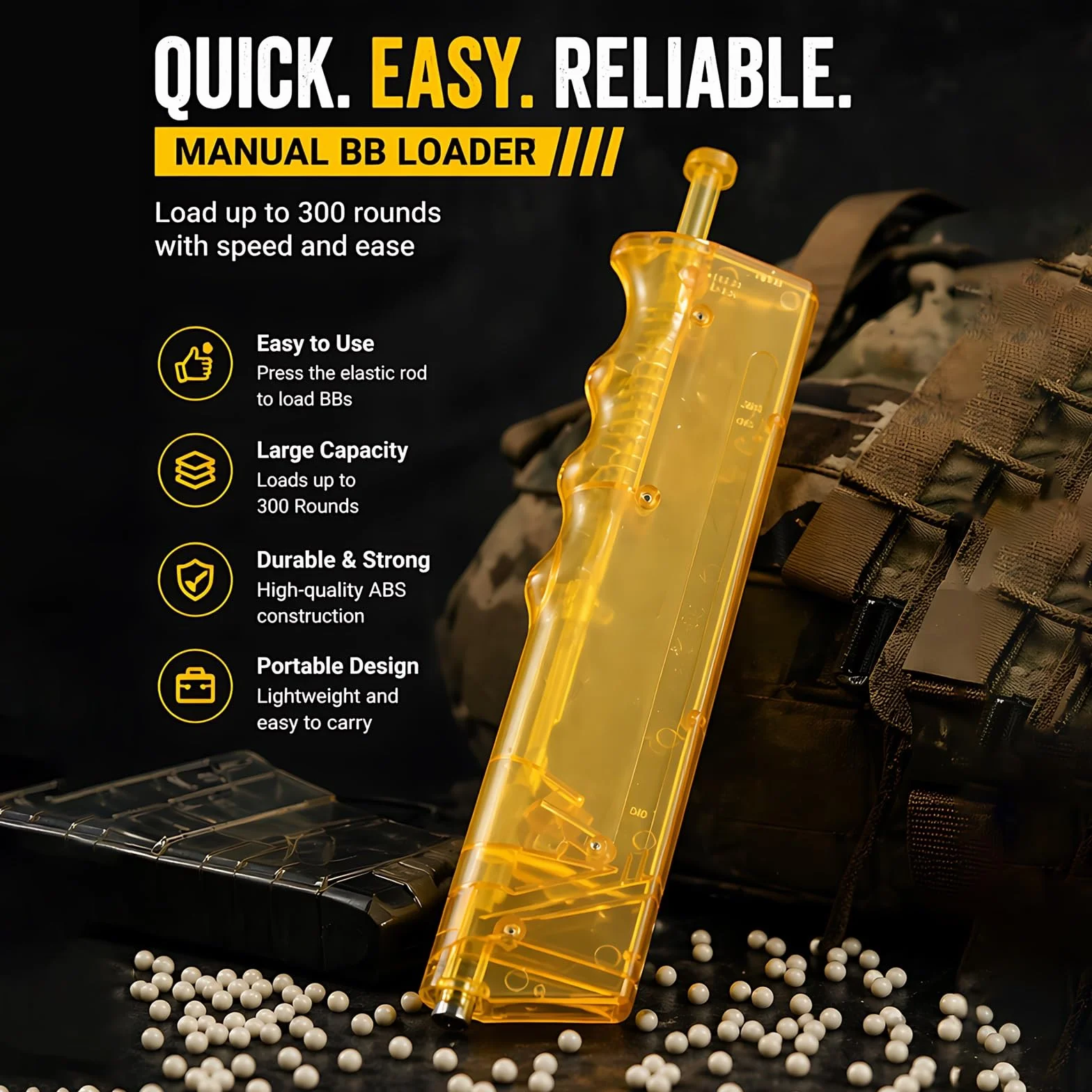 BB Speed Loader 300 rondas de gran capacidad, cargador de cargador Airsoft con 2 adaptadores, cargador rápido ABS de alta resistencia para BBs de 6 mm, cargador rápido manual compatible con M4