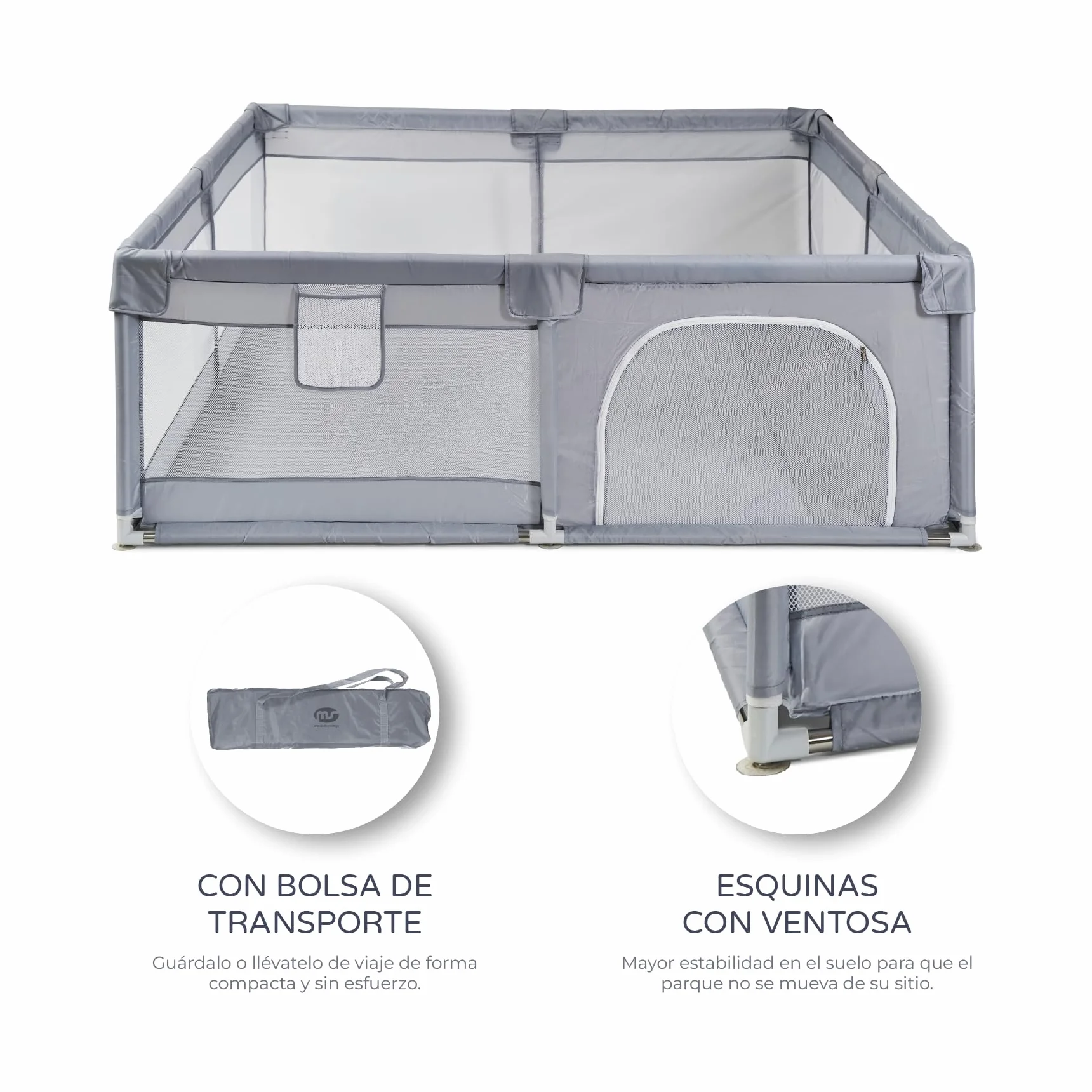 Parque Infantil XXL NYLON 3MEDIDAS - Corralito para bebé plegable - Parque de juegos para bebe Seguro, Con gateras y ventana red - Con ventosas - Fácil Montaje
