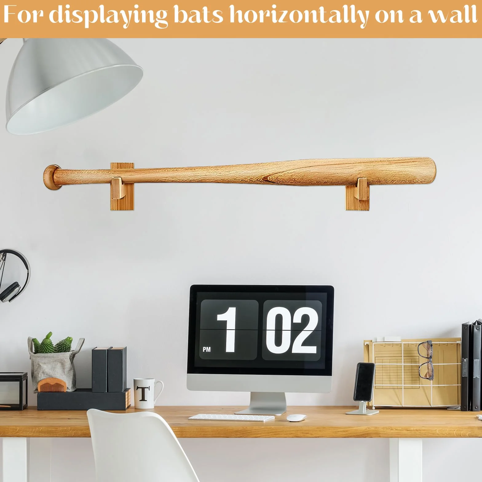Soporte de Bate de Béisbol de Madera Maciza, Pantalla Horizontal, 2 Piezas, con Forro de Fieltro