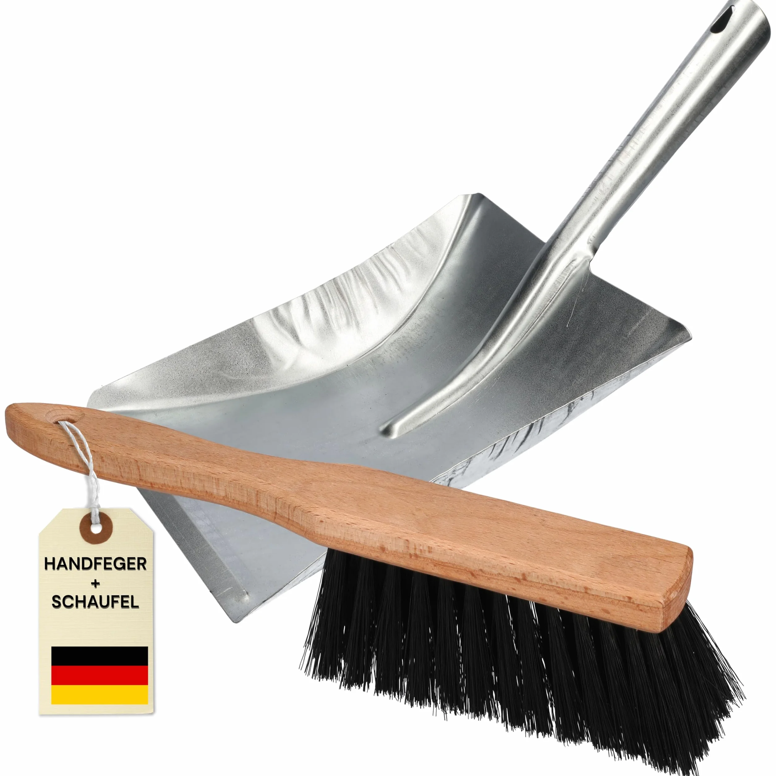 ToolSpace Juego de 2 Piezas Recogedor y Cepillo de Mano Cerdas Sintéticas Madera de Haya Acero Inoxidable