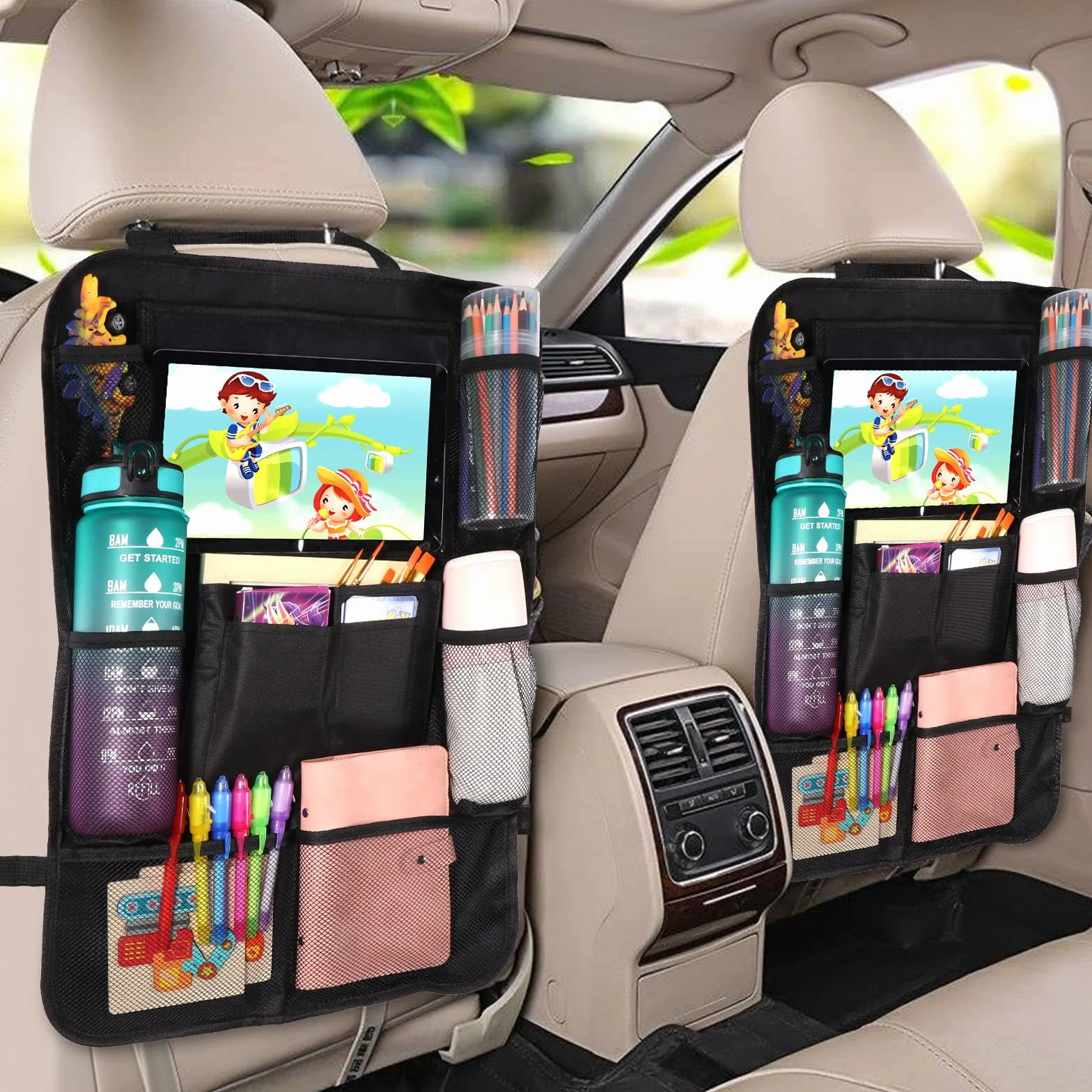Diboniur Organizador Asiento Coche, Protectores de Asiento para Coche con 10 Bolsillos, Organizador Asiento Trasero Niños para Tablet iPad de 9.7'' y 10.5'' para Juguetes Libros