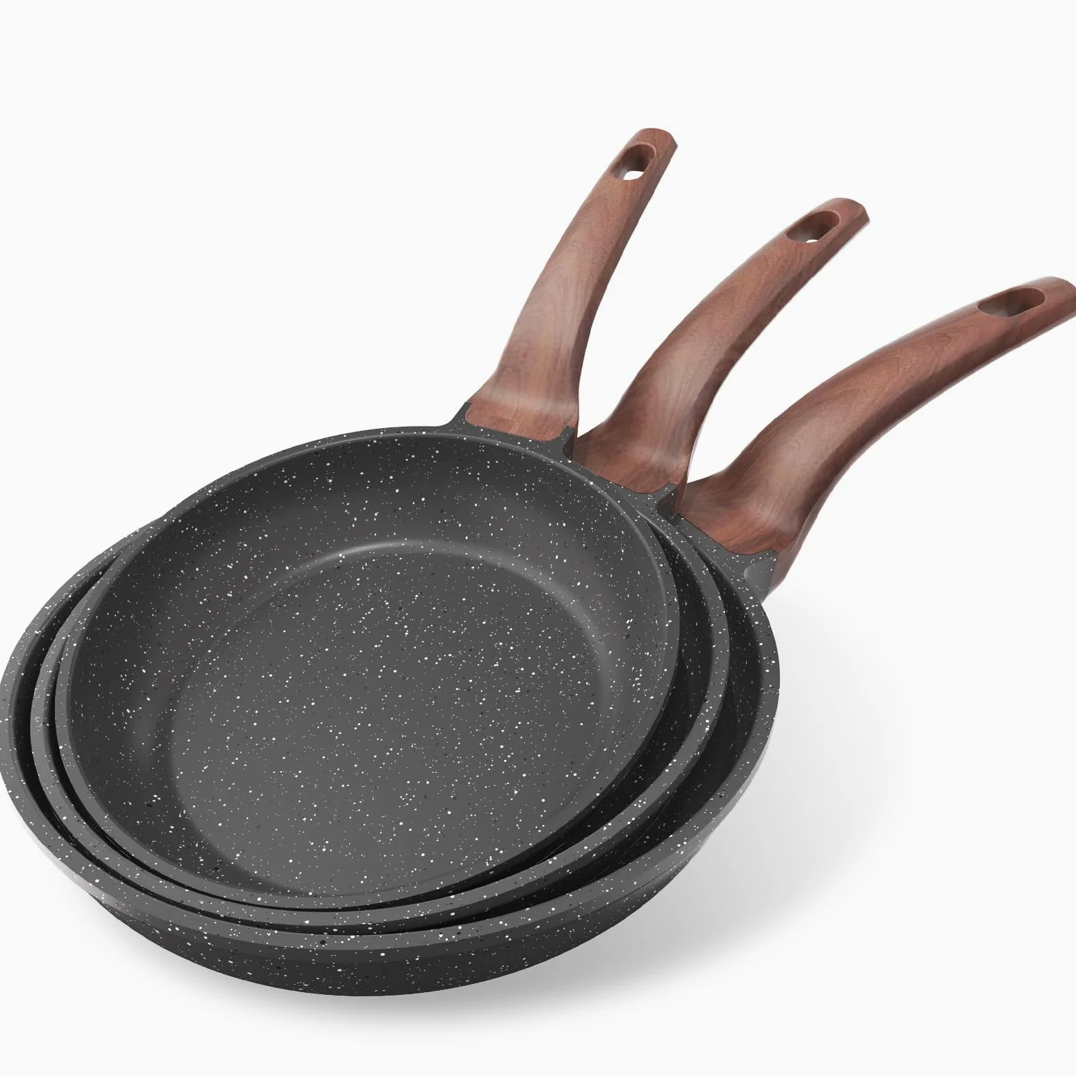 YASHE Set de 3 Sartenes Antiadherentes de 20/24/28 cm con Revestimiento de Granito – Compatibles con Inducción, Ligeras, Duraderas y Saludables para Cocina Diaria