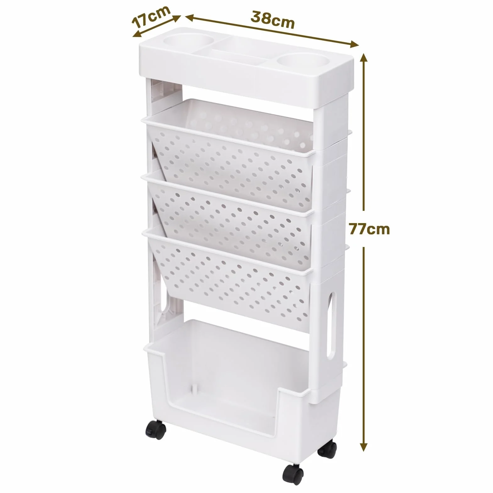 DOEWORKS Estantería Libros con Ruedas Móvil Estantería Carrito Auxiliar 5 Niveles Estante para Libros Pequeño Organizador Escritorio Ruedas Carro de Servicios para Salón Dormitorio Oficina, Blanca