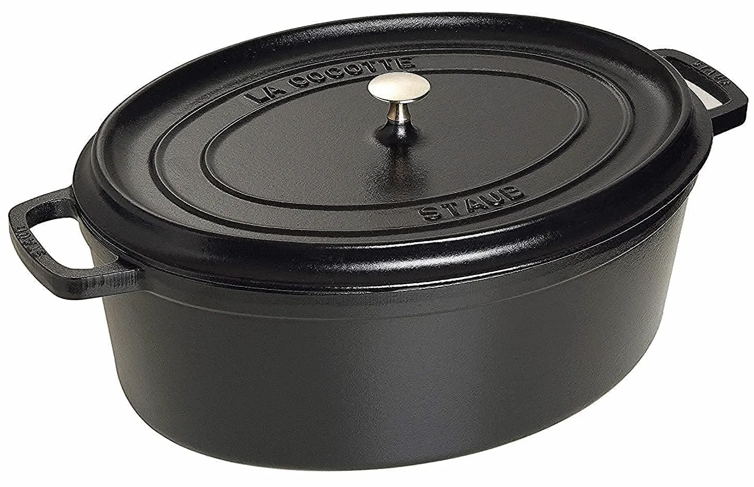 STAUB Cacerola/Cocotte de Hierro Fundido Ovalada, Diámetro de 31 cm, 5,5 L, Negro | Aroma Rain - Tapa ovalada para todo tipo de fuegos, color negro