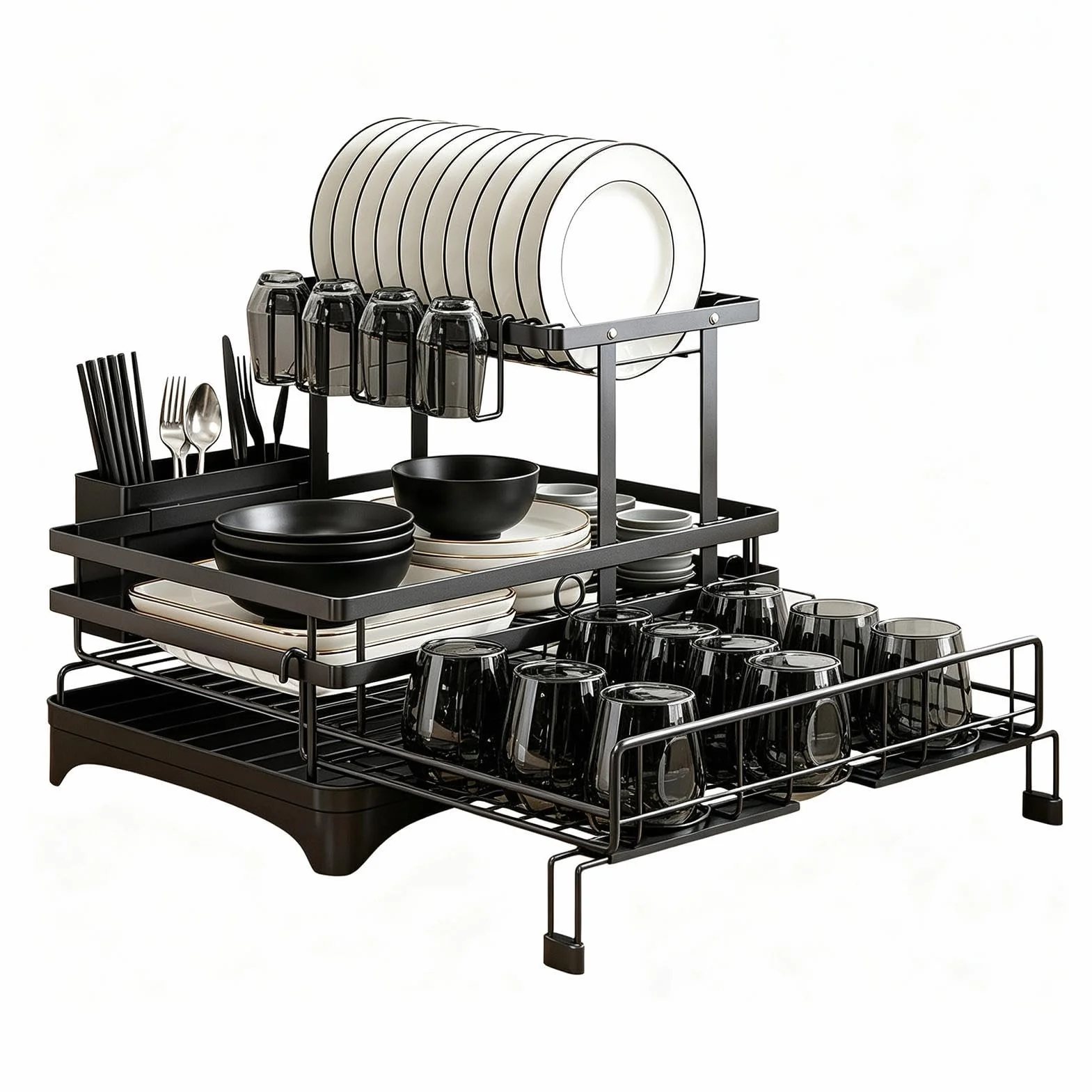 Escurridor Platos Para Encimera Cocina Organizador Extensible De Acero Al | Escurridor Cocina Para Taza Tenedor Espátula Cuchara Cubiertos Apartamento Restaurante