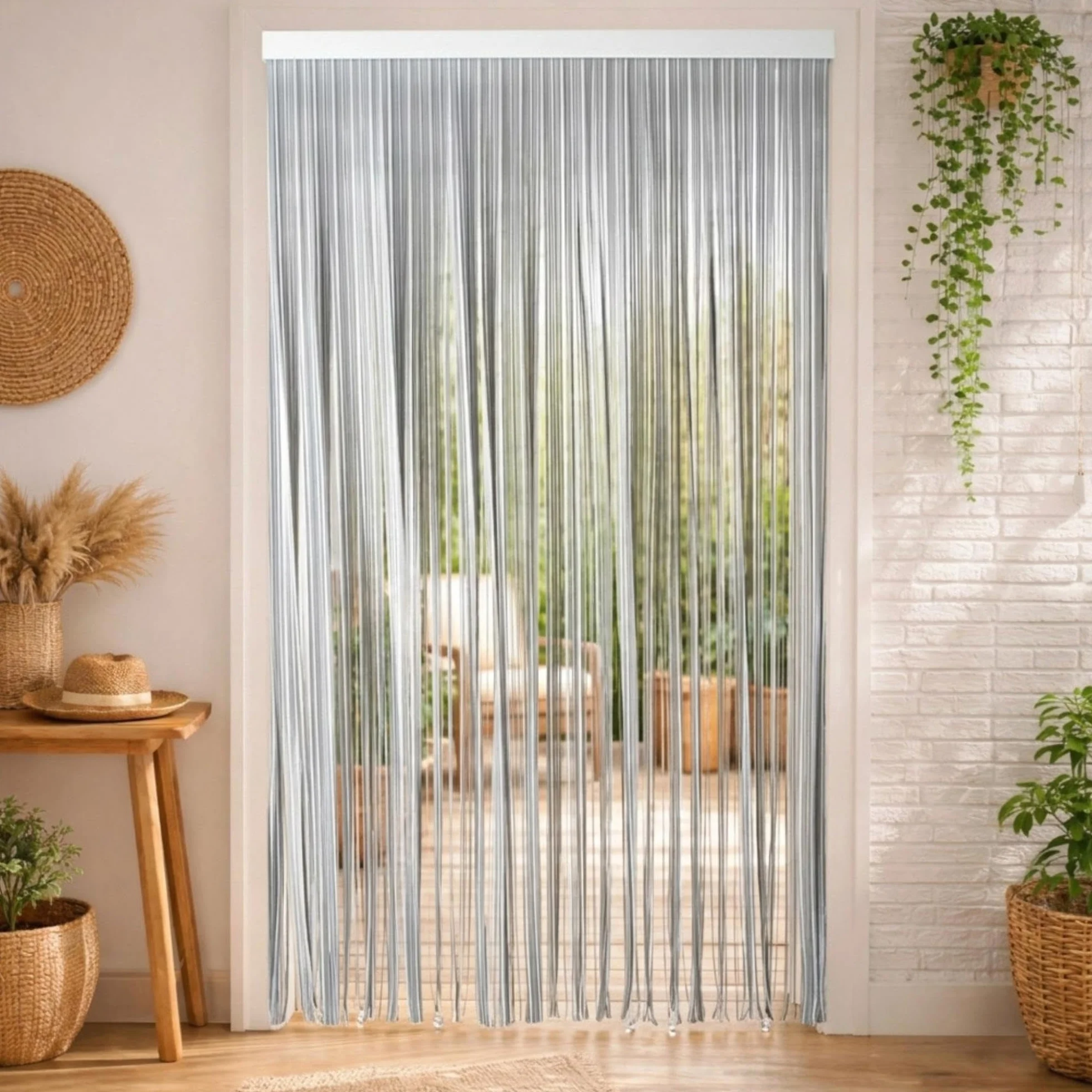 Well Home Cortina para Puertas 90x210 cm Modelo Aneto N.1 Cristal - Cortina Decorativa de Paso - Separador de Ambientes Ligera y Funcional, Unidad