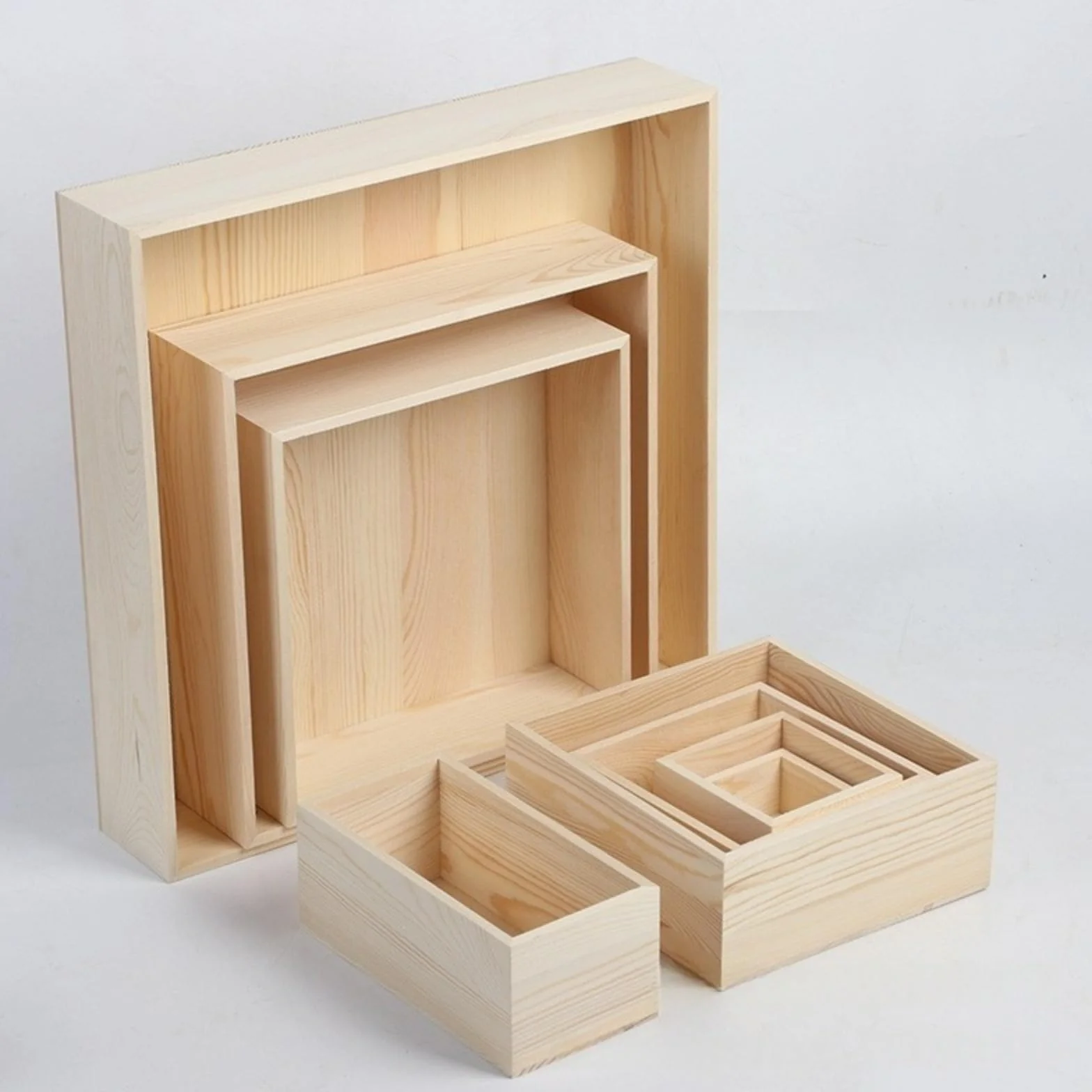 Anktily 1 paquete de cajas de almacenamiento de madera sin terminar, organizador rectangular de 30 x 20 x 8 cm, contenedor de madera natural rústica para decoración del hogar, oficina y lugar