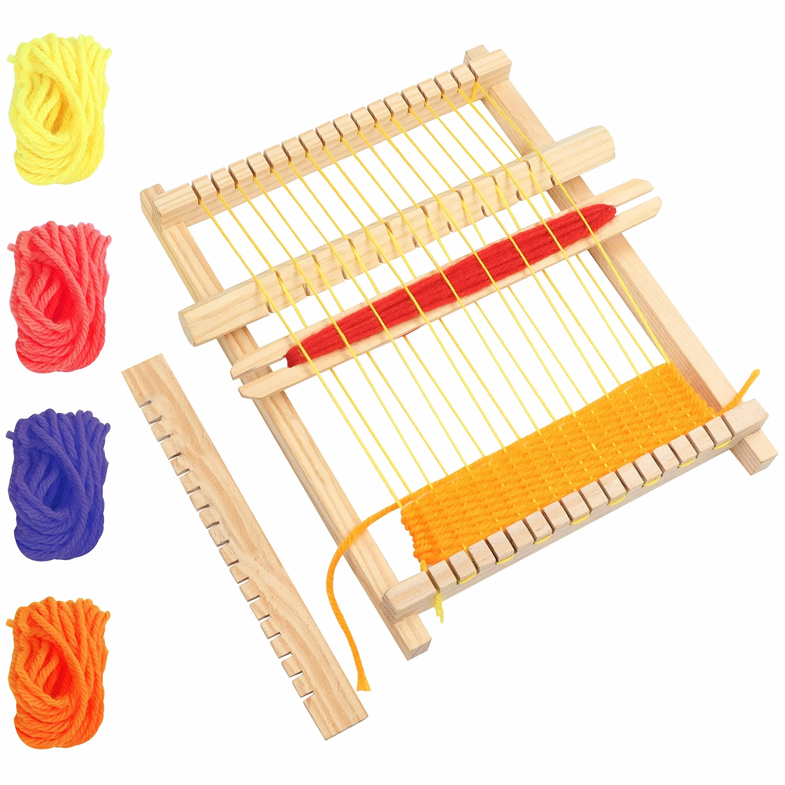 Telar de Madera 16,5 x 21,7 cm – Telar Marco Grande para Múltiples Manualidades Hilos Mixtos, Vara de Ajuste, Peine, Lanzadera e Hilo de Nailon – Kit para Principiantes