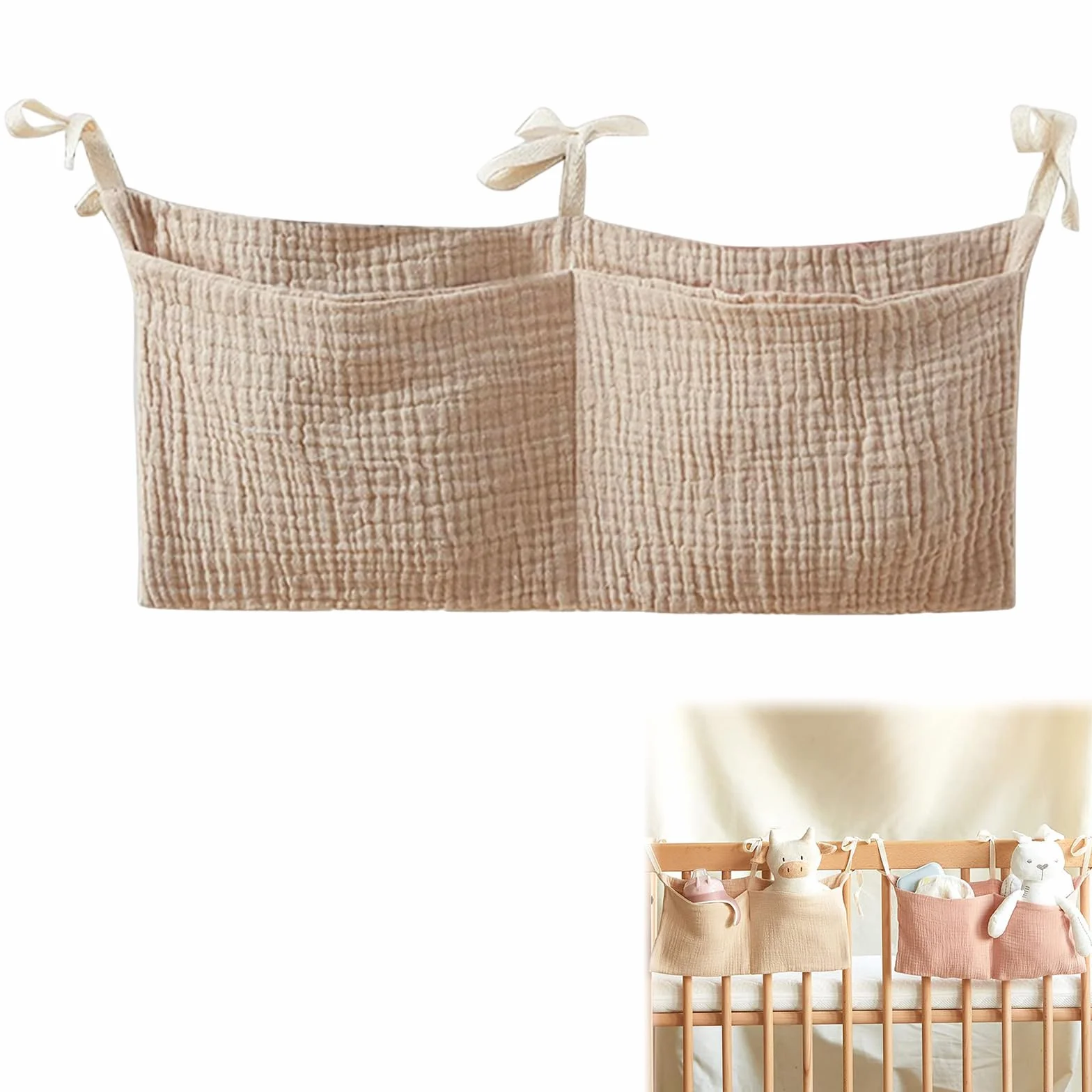 Organizador Colgante para Cama de Bebé, Bolso para Pañales y Accesorios (Beige)