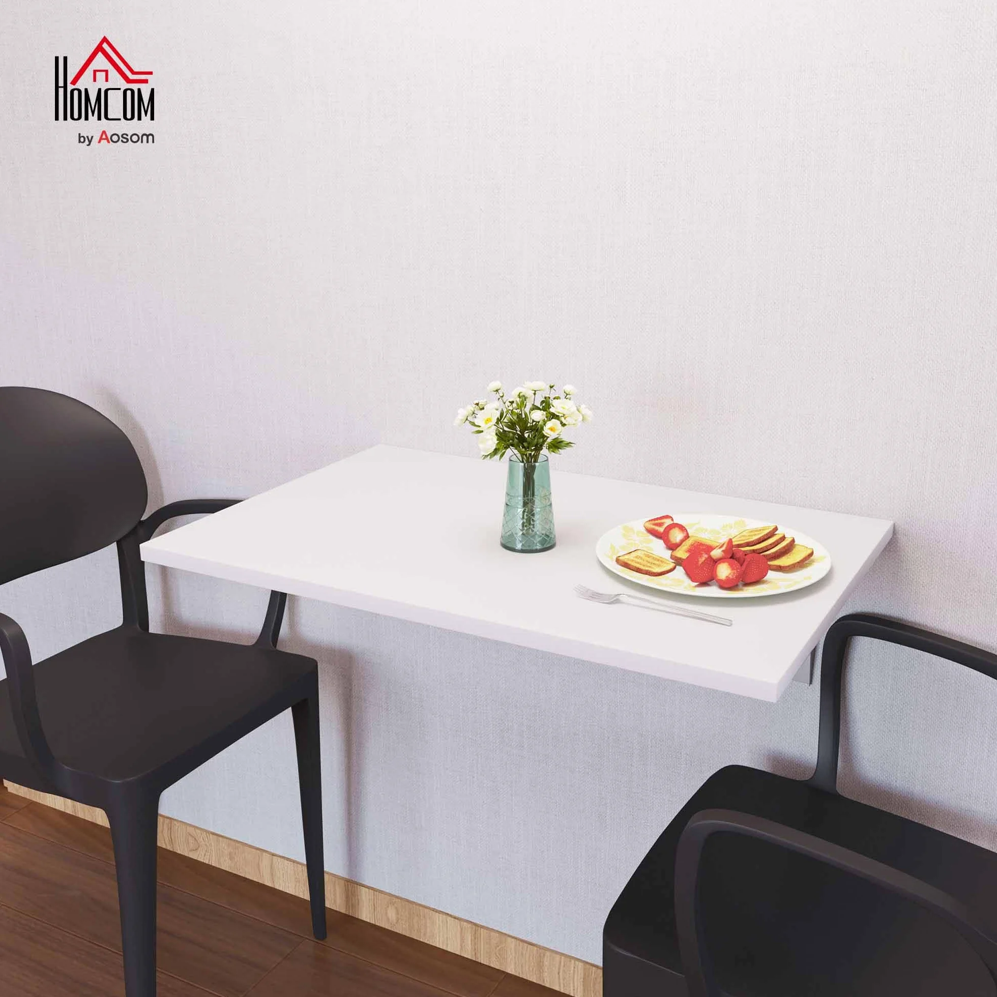 HOMCOM Mesa Plegable de Pared Mesa Abatible de Pared de Madera Ahorra Espacio para Cocina Comedor Dormitorio Carga 10 kg 60x40x20 cm Blanco