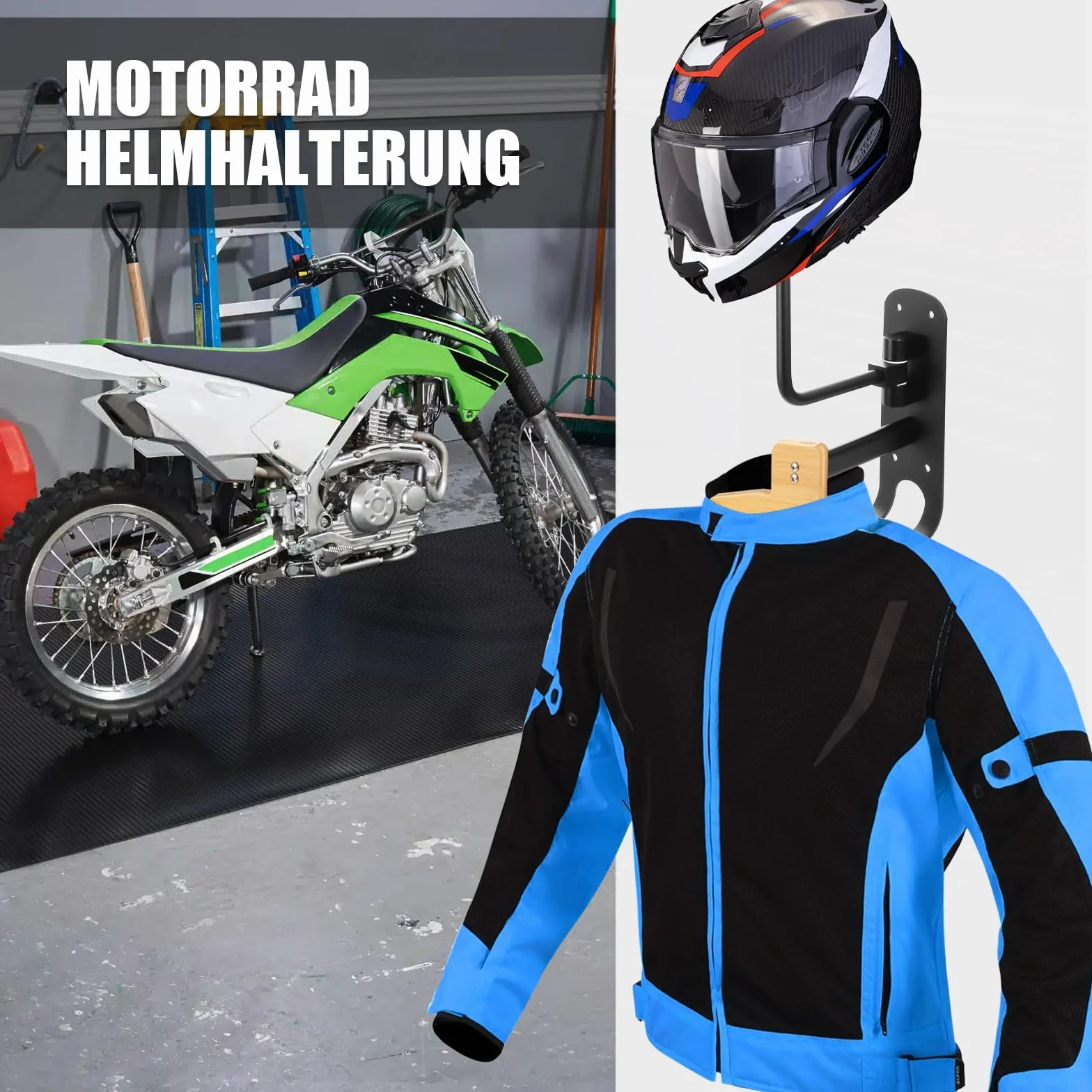Soporte de pared 2 en 1 para casco y chaqueta de moto con diseño de calavera