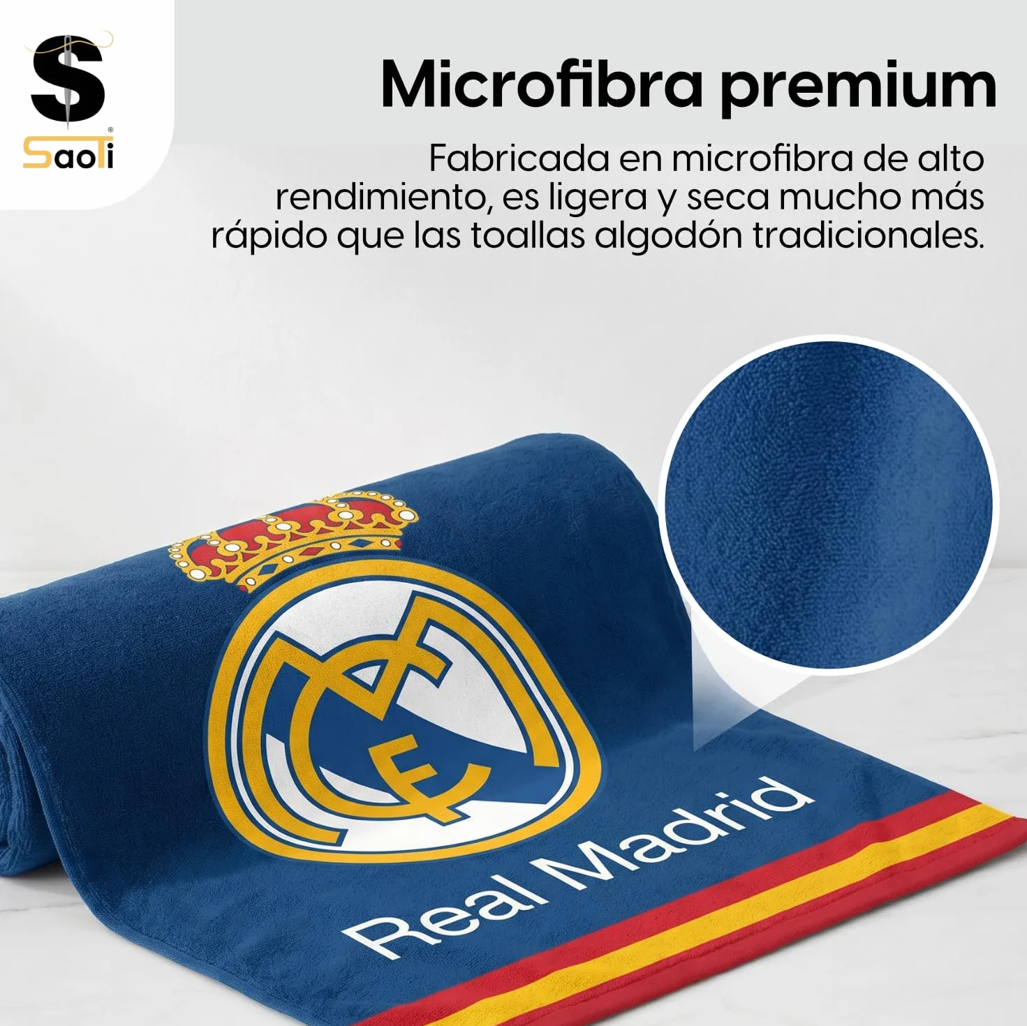 SaoTi Toalla Baño Grande Microfibra 70x140 cm Secado Rápido - Toallas Ducha Ligeras Absorbentes Gimnasio - Toallas Playa Grandes Diseño Fútbol Equipo Merengue Adulto