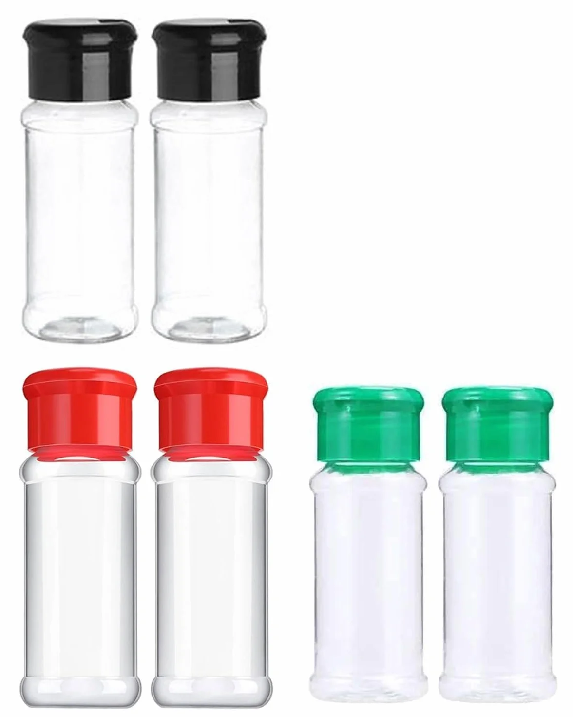 6 piezas tarros vacíos de plástico para especias con tapas agitadoras, recipientes de condimentos de 100 ml, botellas redondas vacías de especias para almacenamiento, botellas transparentes