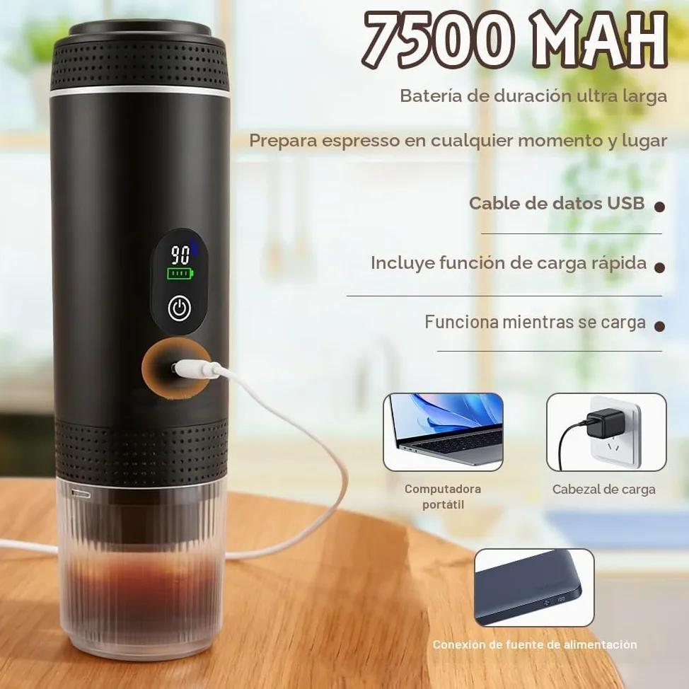 Cafetera Portátil 3 en 1, Mini Cafetera Portátil de Espresso y Capsulas, Autocalentamiento de 5 Minutos, Compatible con Cápsulas y Café Molido, Carga Rápida USB-C, para Acampadas, Senderismo