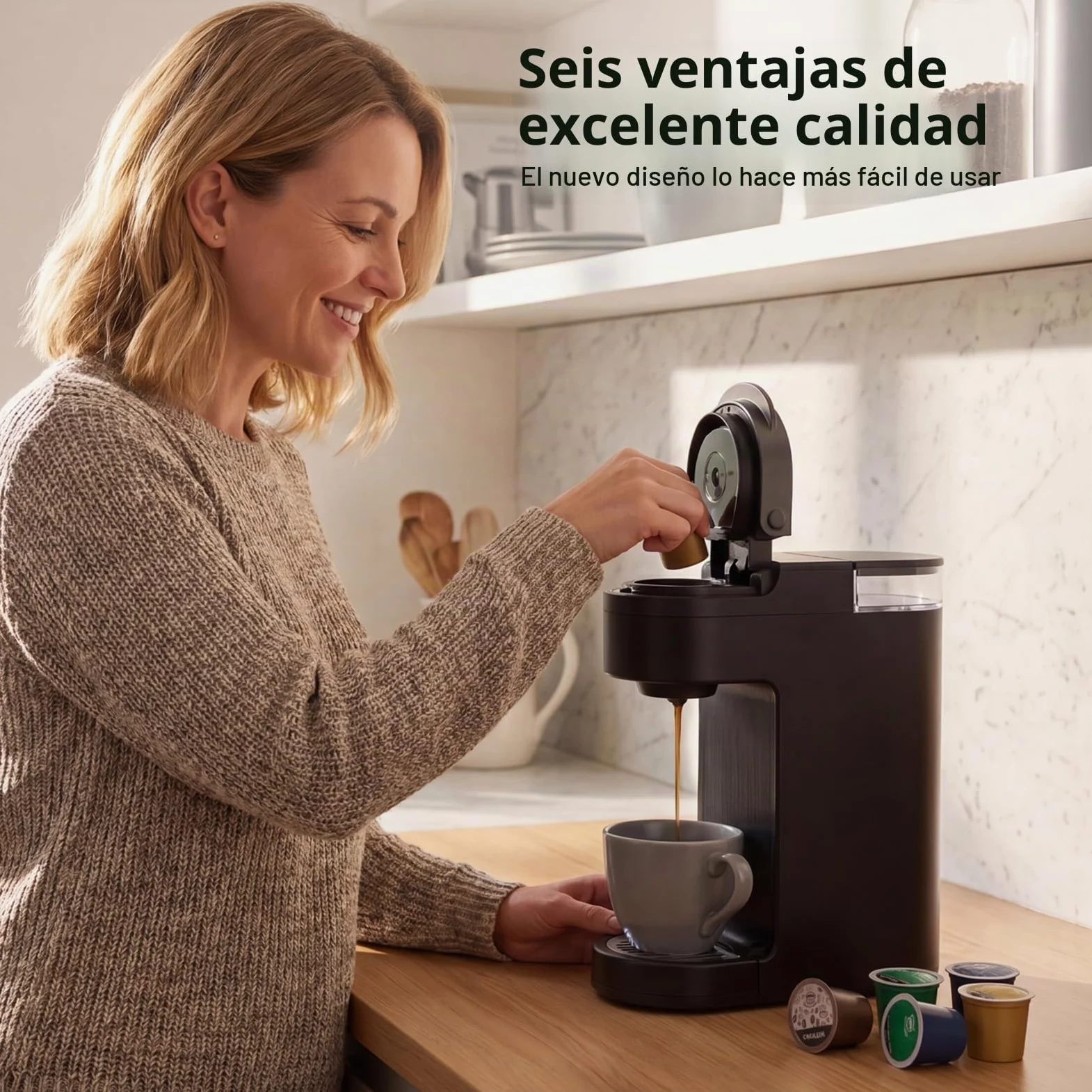 Cafetera Capsulas, Cafetera Multicápsulas con Aislamiento Térmico y Función De Calentamiento, La Máquina De Café Multicápsulas para Cápsulas K-Cup, Negro, 360ml