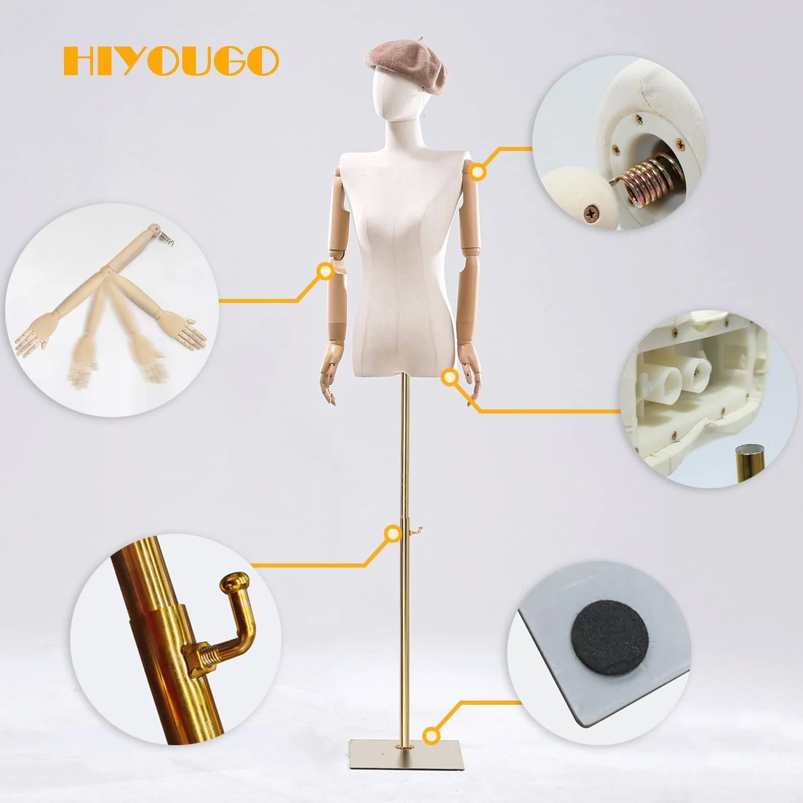 HIYOUGO Maniqui Costura Mujer, Altura Ajustable Maniquies Torso Femenino de Costura con Mano Articulada Flexible, Desmontable Maniquí Busto de Señoras para Escaparates (Color : B)