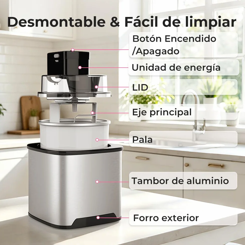 Maquina Hacer Helados 2L Máquina para Hacer Helados Maquina de Helados Profesional Sorbete y Yogur Congela en 30 Minutos, Maquina Helados Soft