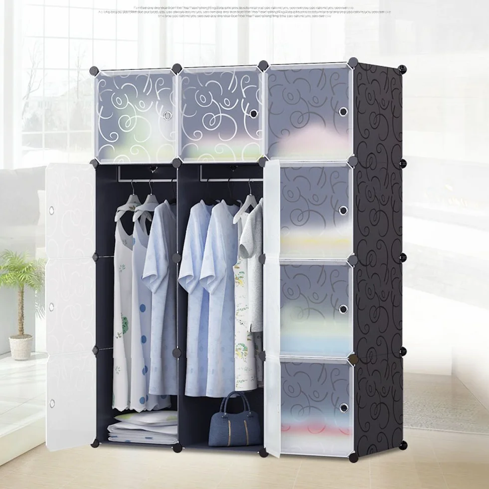 Mondeer Armario Plástico Opaco Ropero Estante Organizador Portable Aparador Gran Espacio con Dibujos de Estilo Clásico Blanco y Negro (12 Cubo)