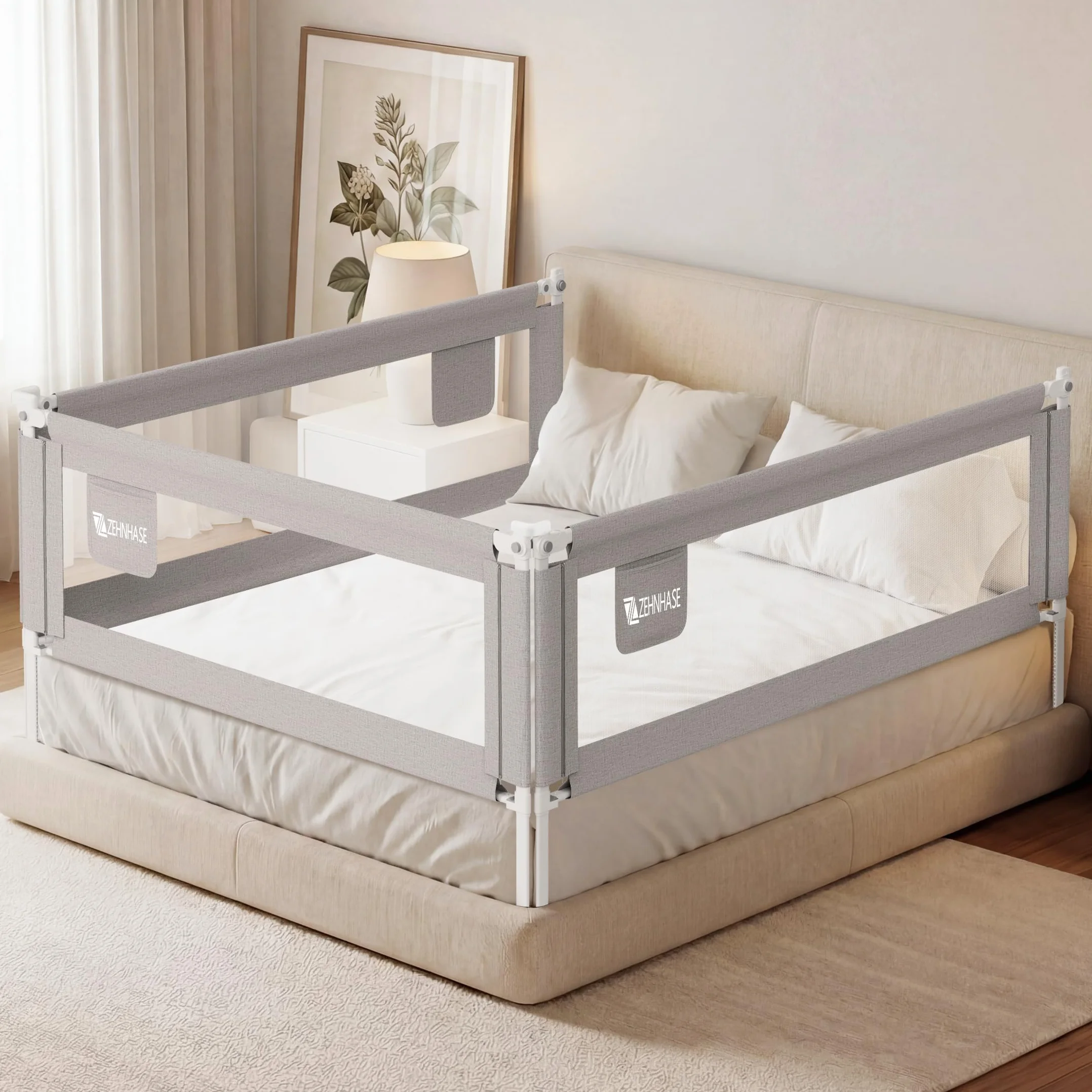 Barandilla de Cama para Bebés, Barrera de Cama para Niños Colchón Doble, Tamaño Completo Queen y King, Gris, 190cm, 1 Lado