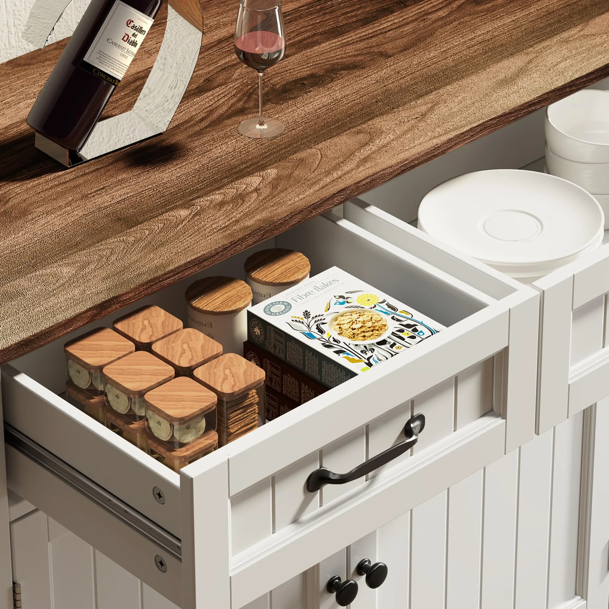Aparador de Cocina, Aparador Auxiliar con 2 Cajones y 2 Puertas para Cocina, Comedor y Sala, 90×40×82 cm (Retro)